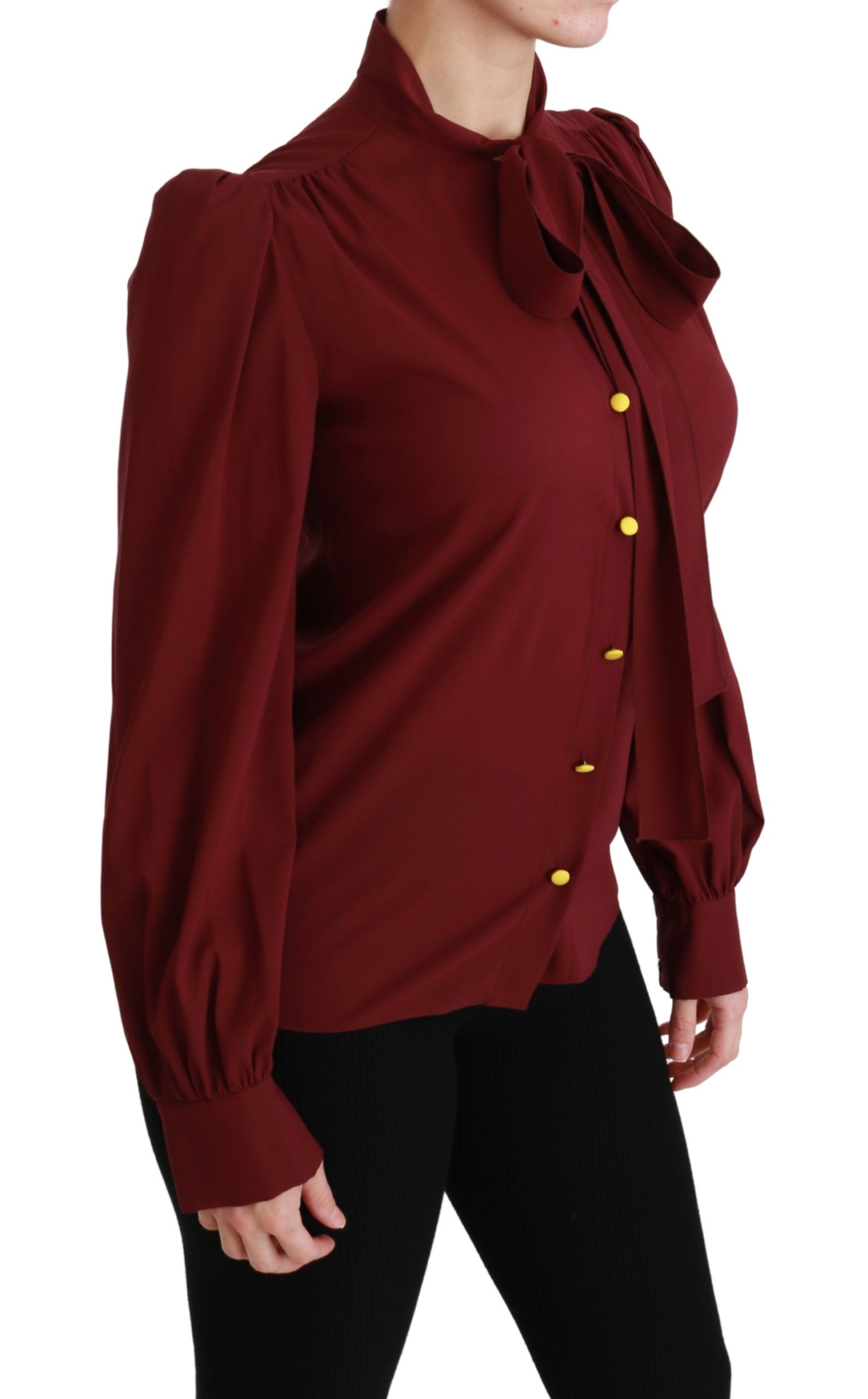 Dolce & Gabbana Maroon Long Sleeve Shirt Blouse Silk Top | Regal Royce