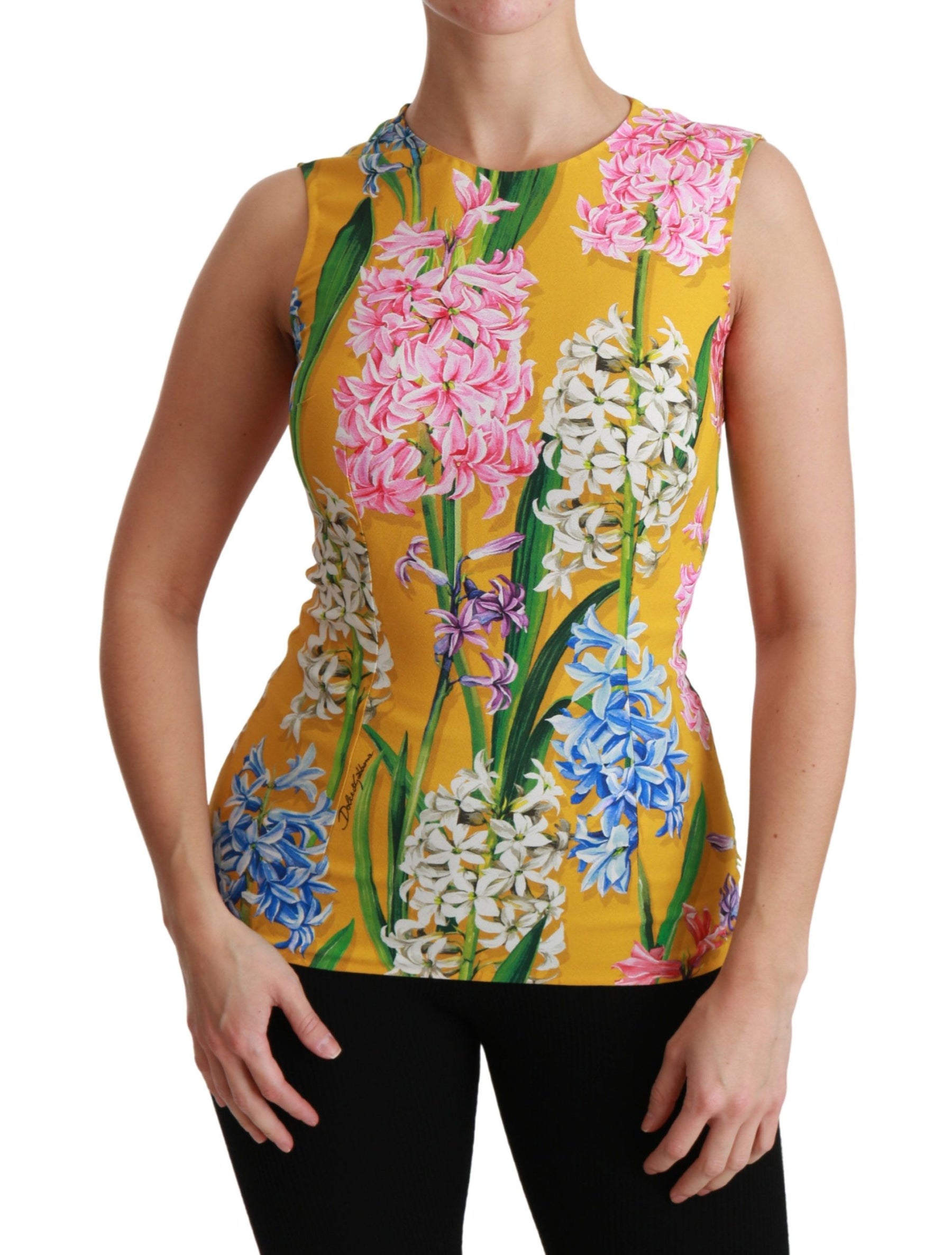 Dolce & Gabbana Yellow Floral Stretch Top Tank Blouse | Regal Royce