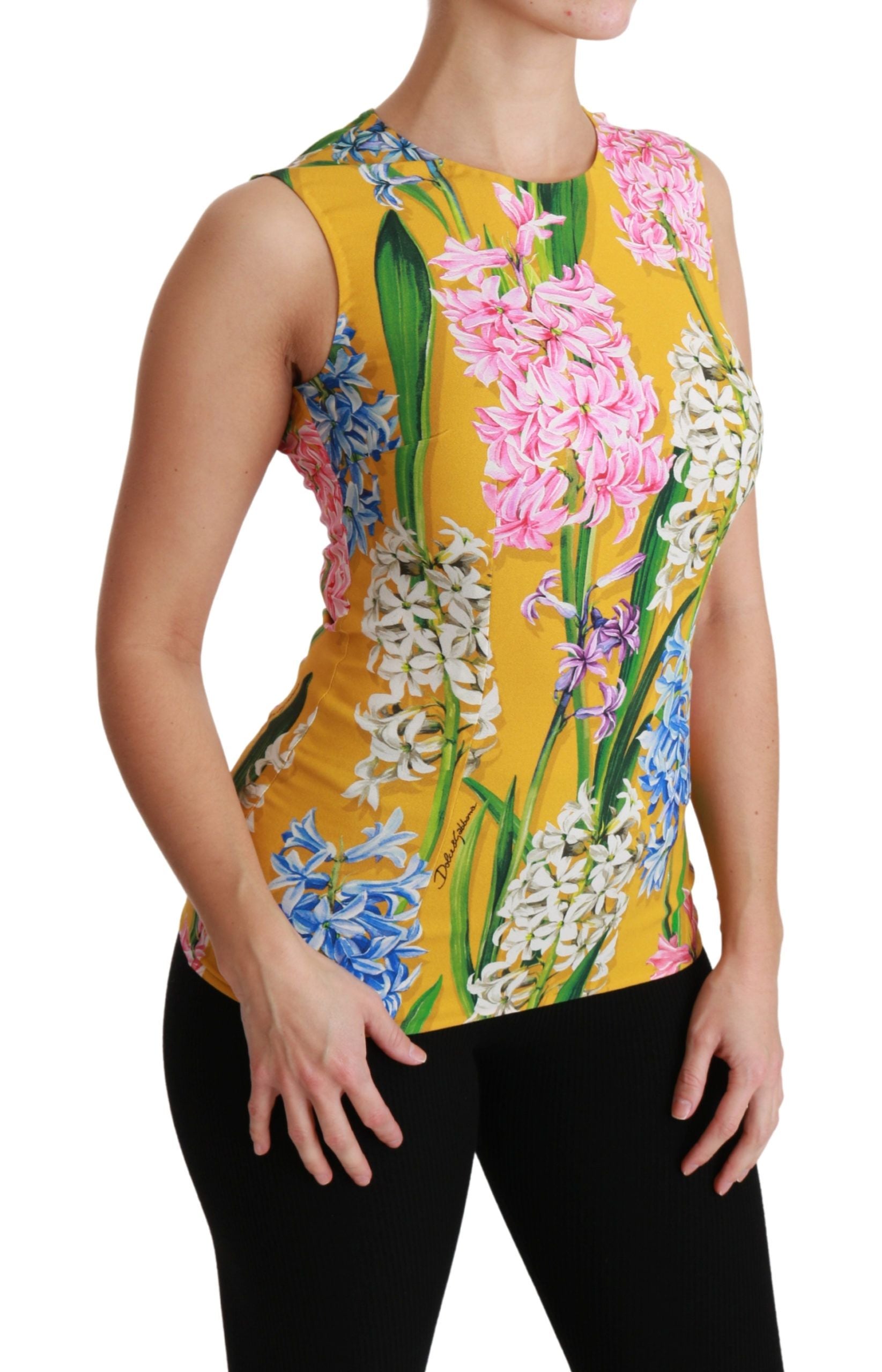 Dolce & Gabbana Yellow Floral Stretch Top Tank Blouse | Regal Royce