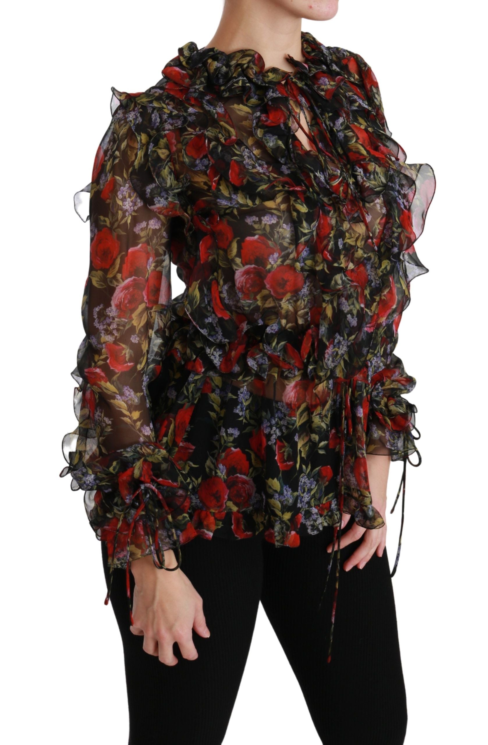 Dolce & Gabbana Black Floral Roses Blouse Silk Top | Regal Royce