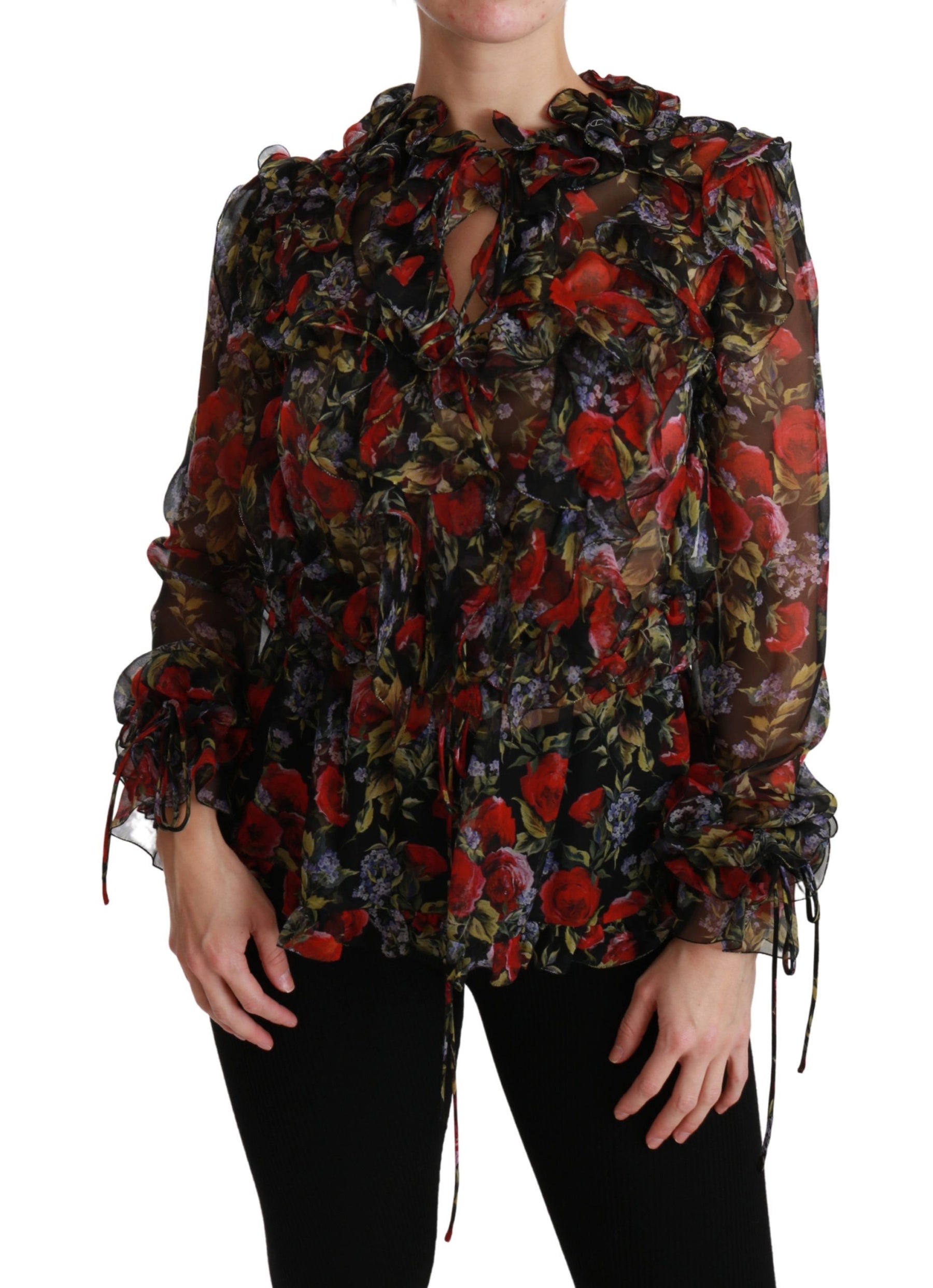 Dolce & Gabbana Black Floral Roses Blouse Silk Top | Regal Royce