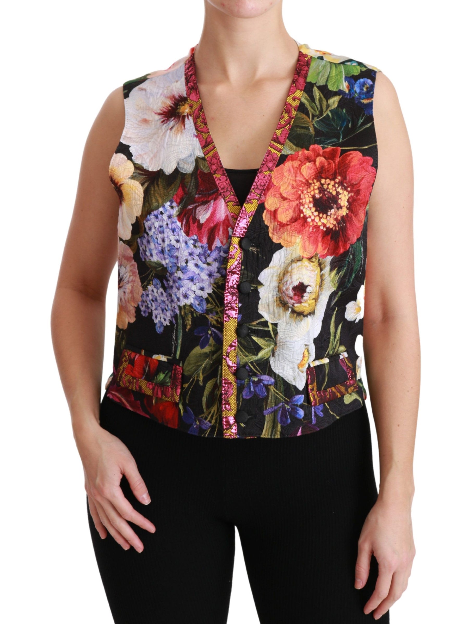 Dolce & Gabbana Multicolor Floral Sleeveless Waistcoat Top Vest | Regal Royce