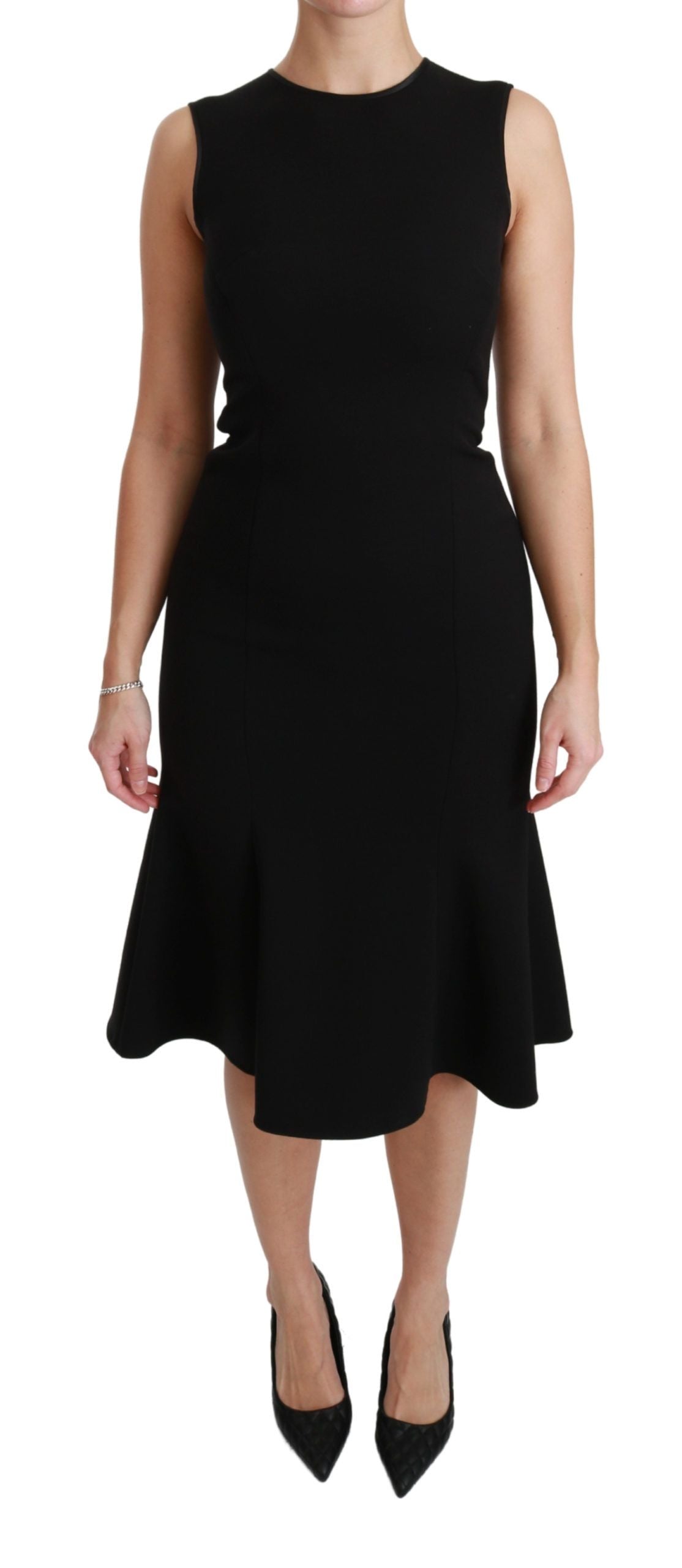 Dolce & Gabbana Black Fit Flare Wool Stretch Sheath Dress | Regal Royce