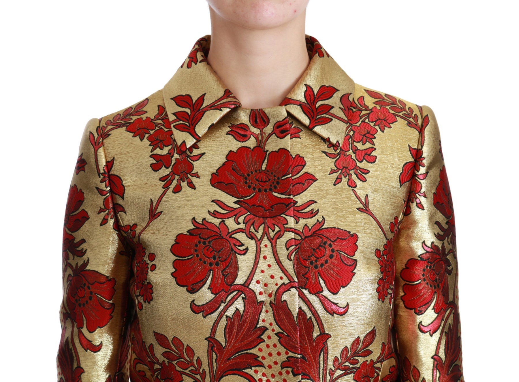 Dolce & Gabbana Red Gold Floral Brocade Cape Coat Jacket | Regal Royce