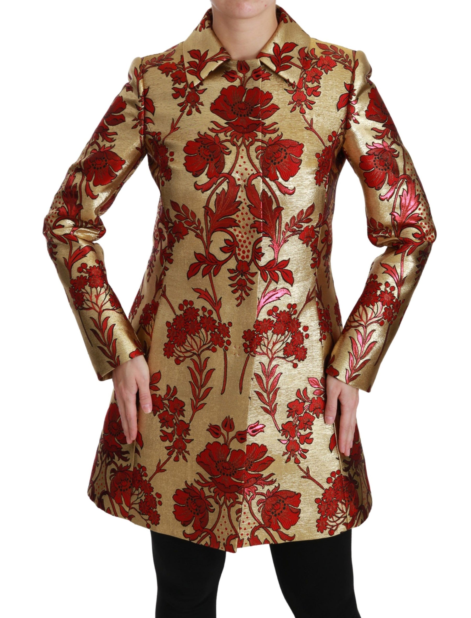 Dolce & Gabbana Red Gold Floral Brocade Cape Coat Jacket | Regal Royce
