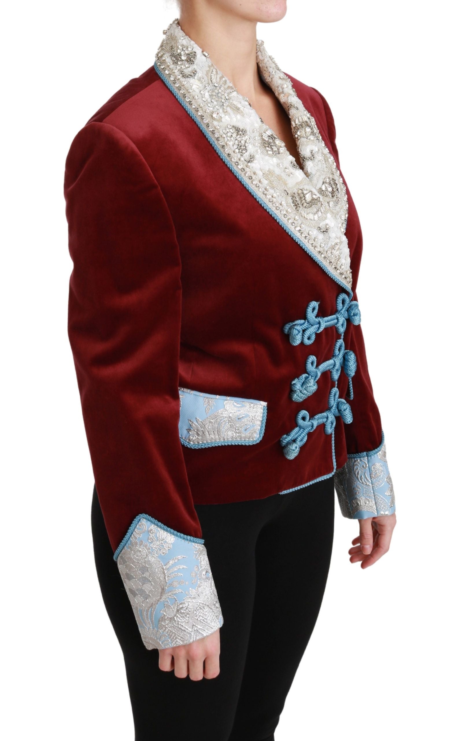 Dolce & Gabbana Red Velvet Baroque Crystal Blazer Jacket | Regal Royce