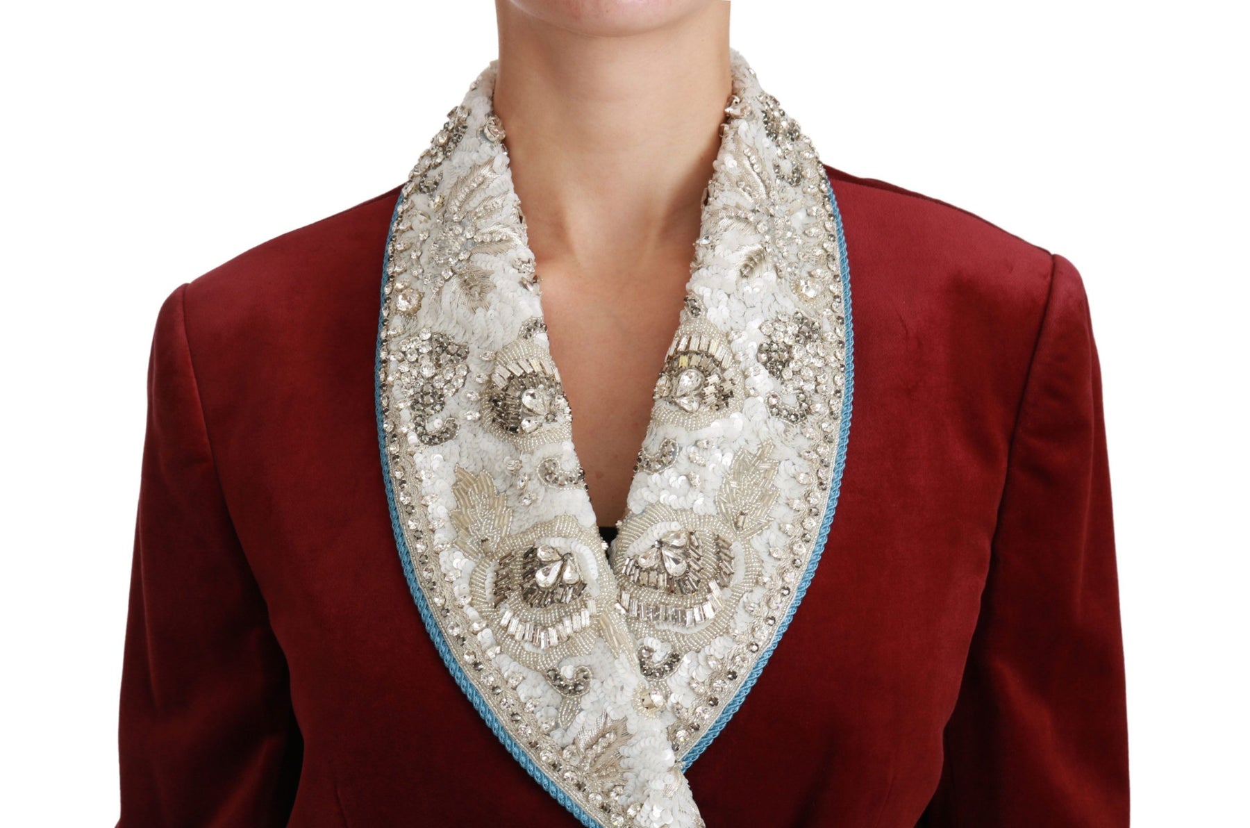 Dolce & Gabbana Red Velvet Baroque Crystal Blazer Jacket | Regal Royce