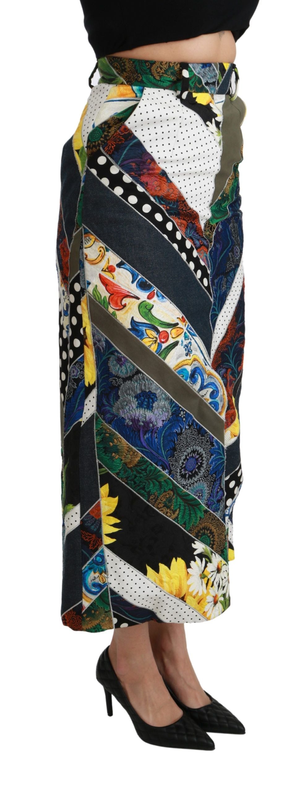Dolce & Gabbana Multicolor Silk Geometric High Waist Maxi Skirt | Regal Royce