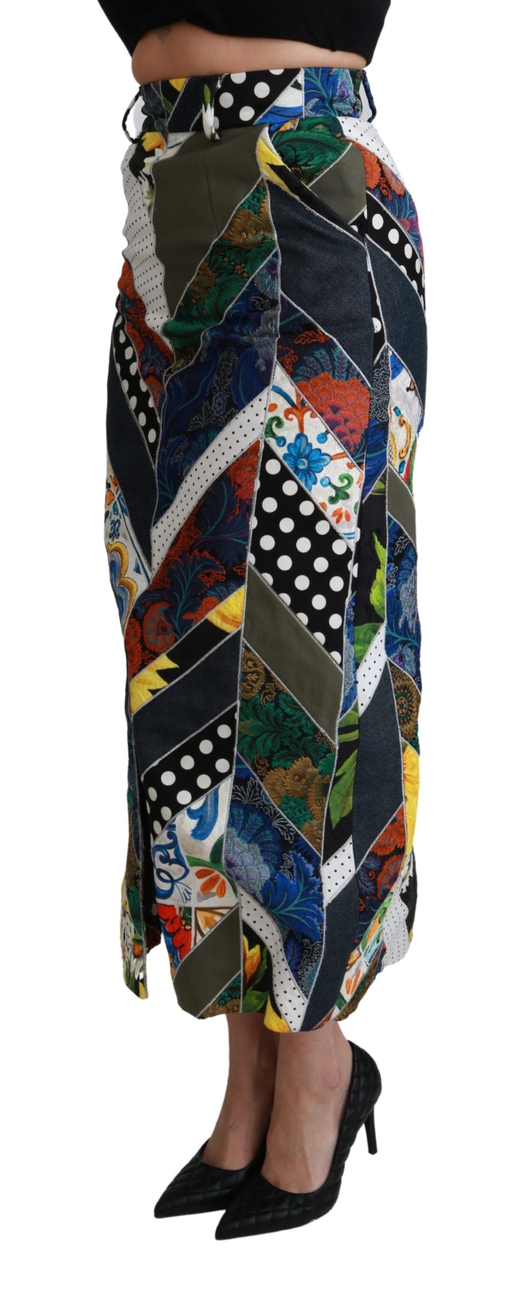 Dolce & Gabbana Multicolor Silk Geometric High Waist Maxi Skirt | Regal Royce