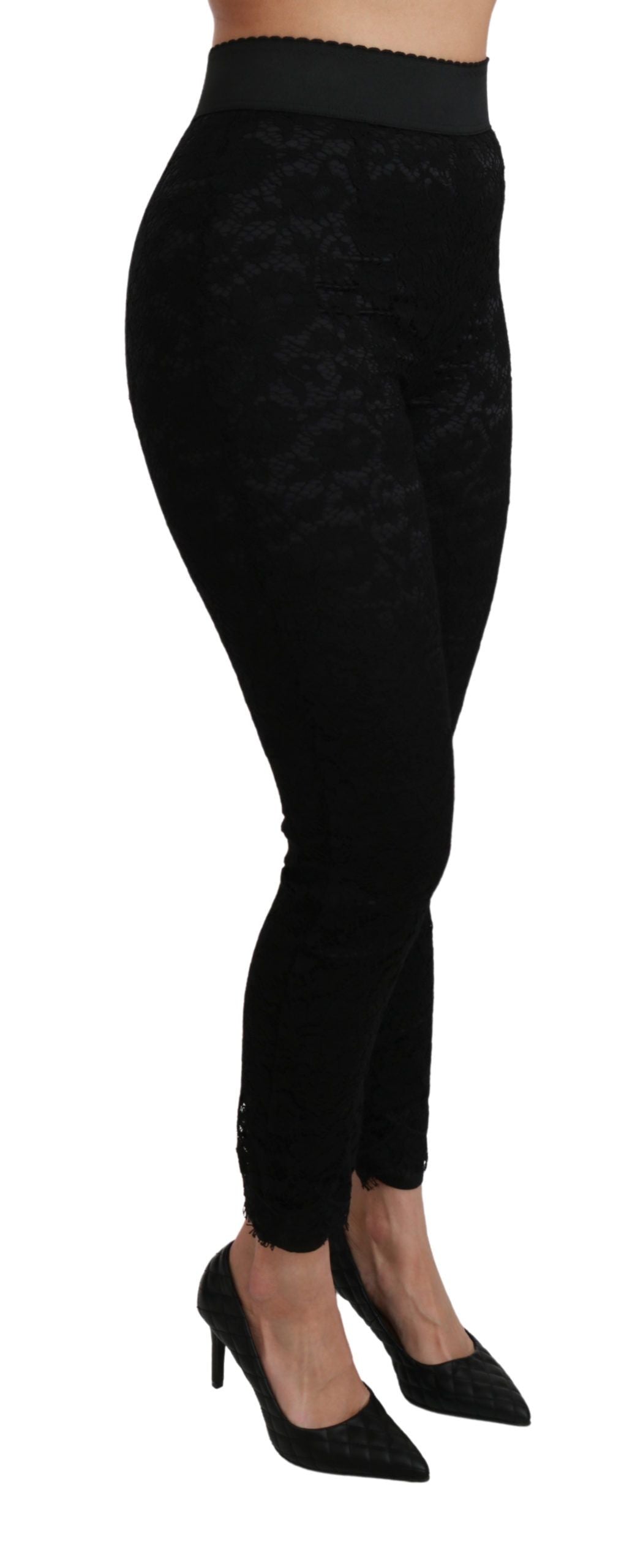 Dolce & Gabbana Black Lace Skinny High Waist Cotton Pants | Regal Royce