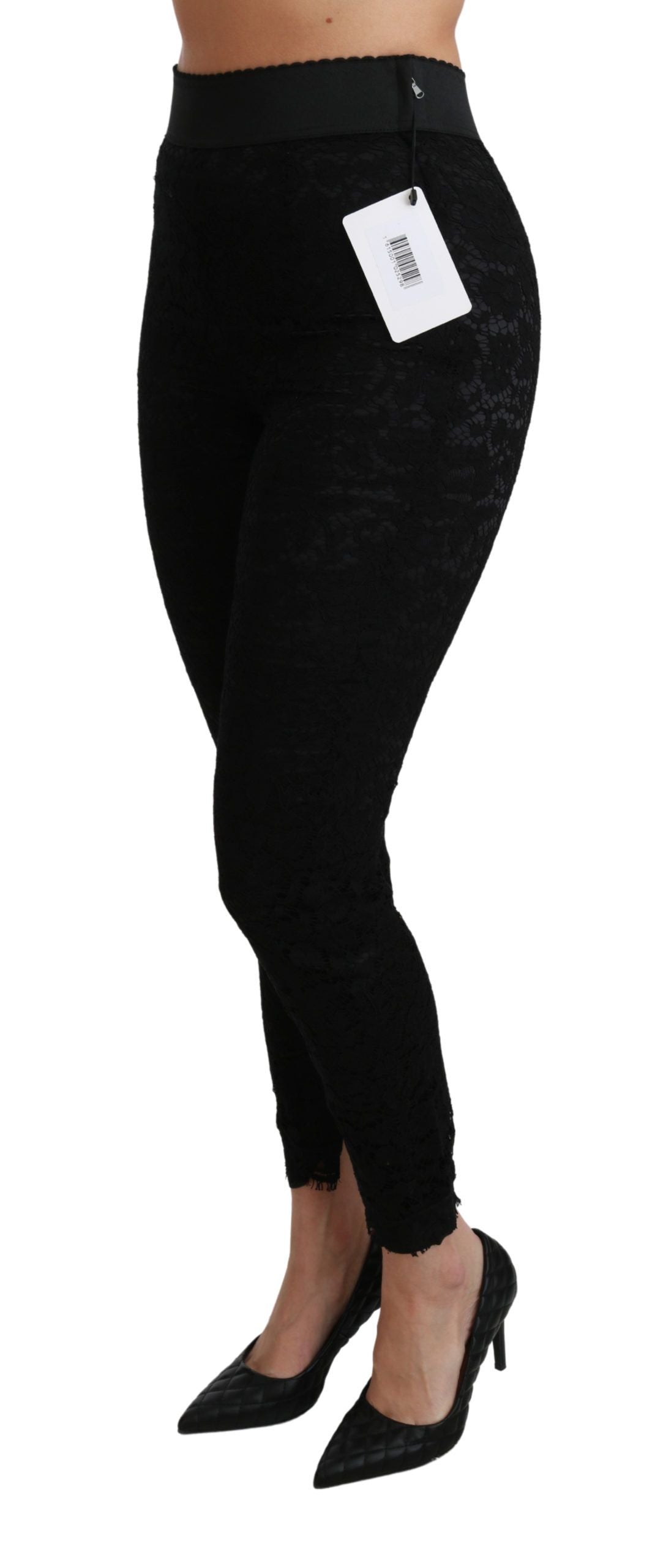 Dolce & Gabbana Black Lace Skinny High Waist Cotton Pants | Regal Royce