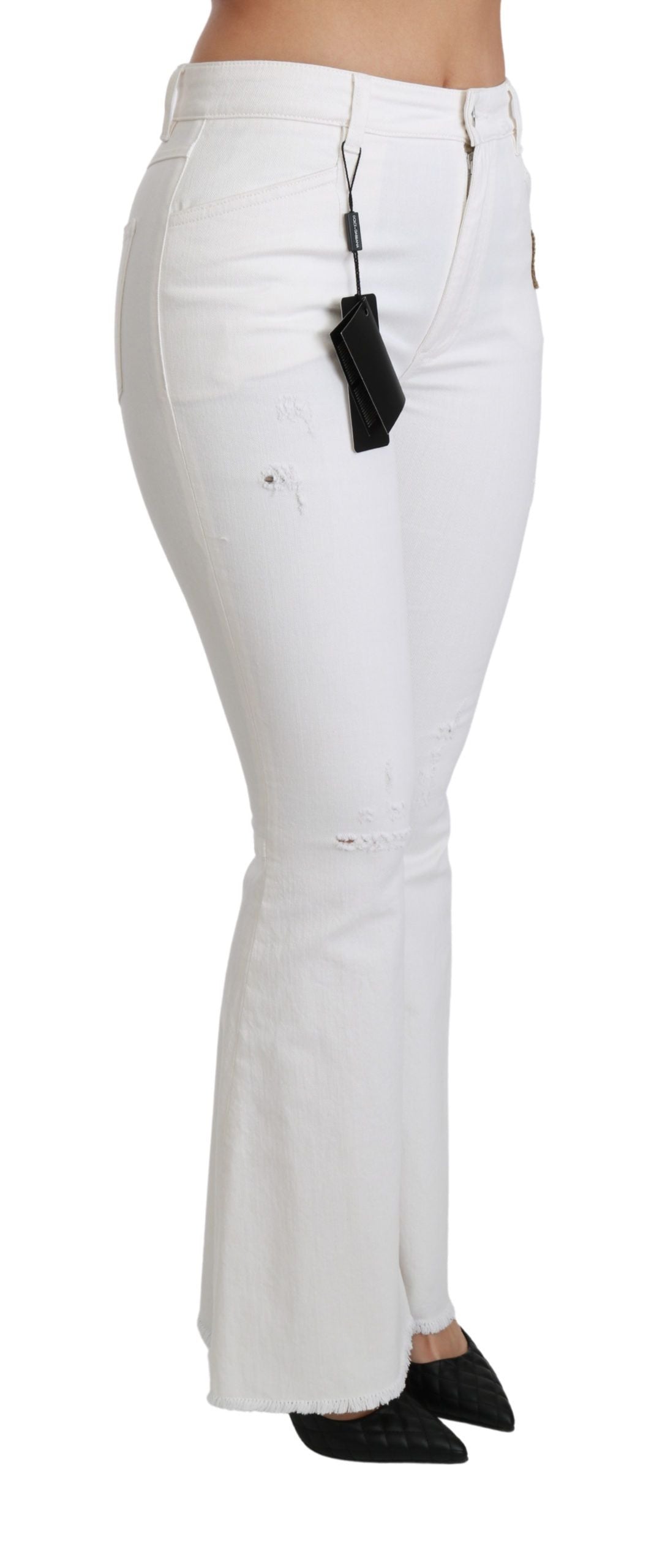 Dolce & Gabbana White Heart Flared Stretch Cotton Pants | Regal Royce