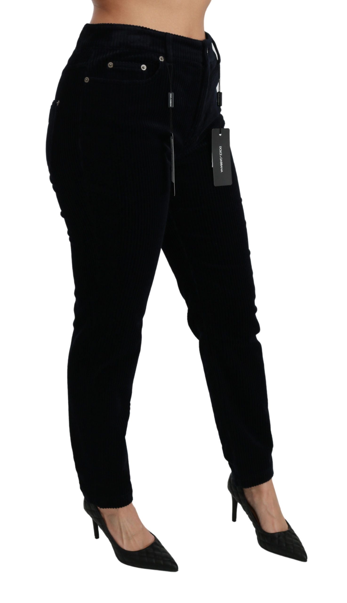 Dolce & Gabbana Blue Corduroy Mid Waist Skinny Pants Jeans | Regal Royce