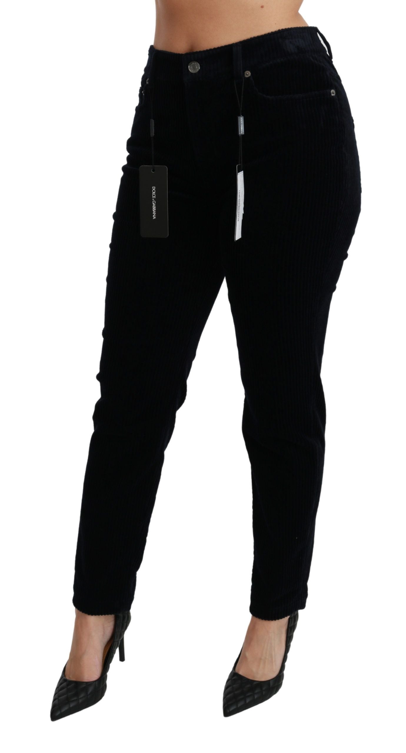 Dolce & Gabbana Blue Corduroy Mid Waist Skinny Pants Jeans | Regal Royce