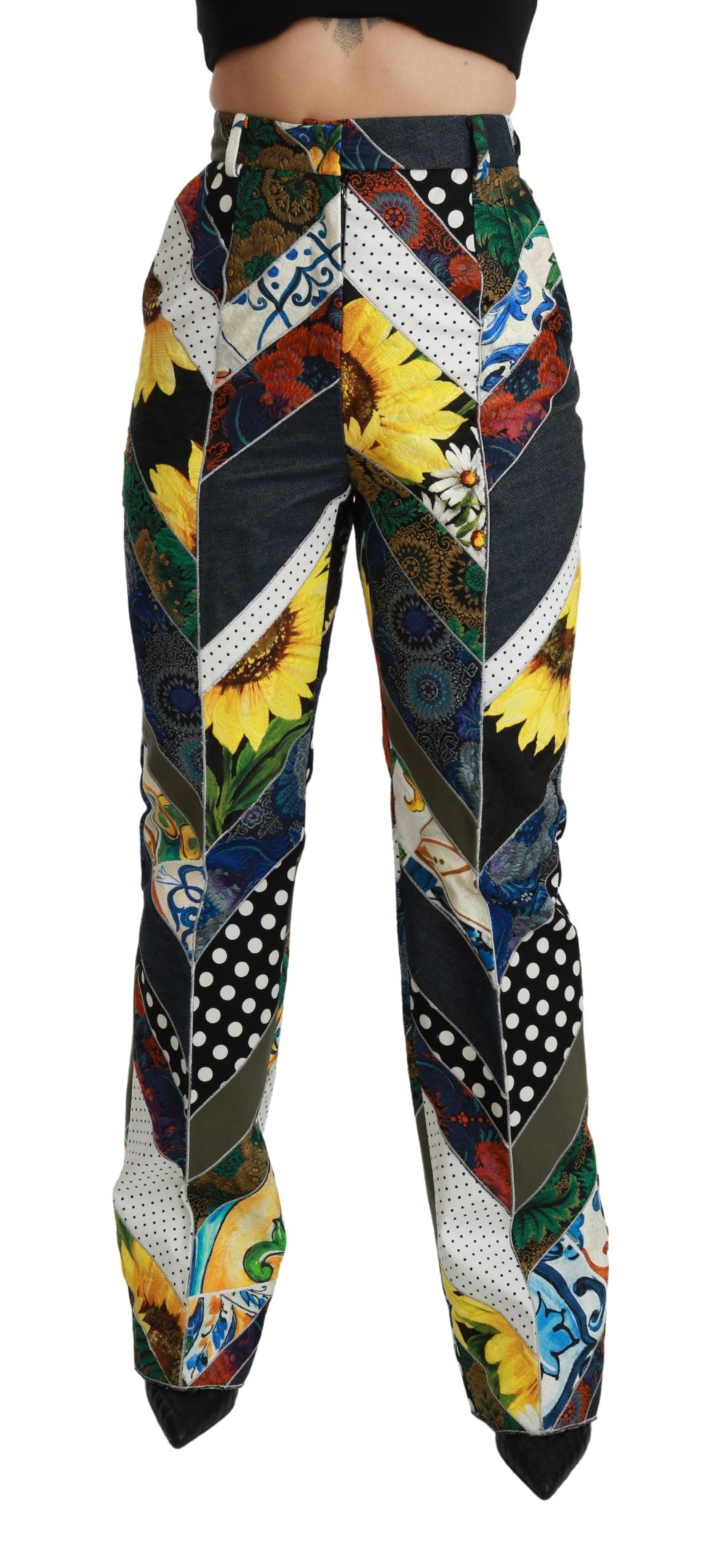Dolce & Gabbana Multicolor Print High Waist Straight Pants | Regal Royce