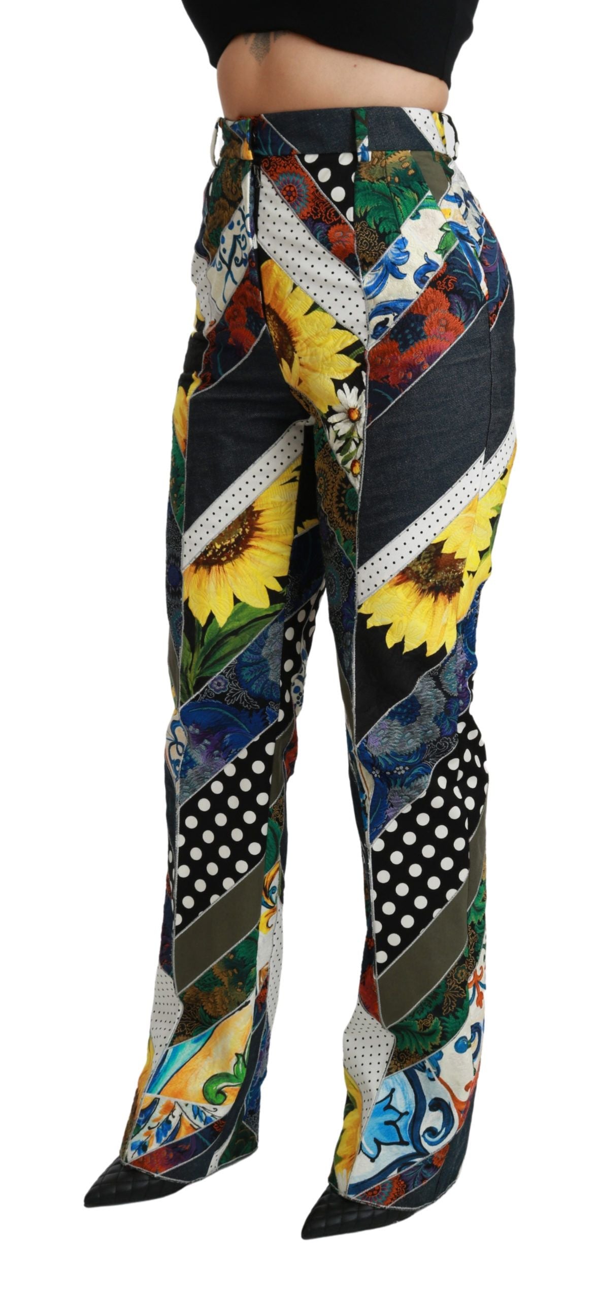 Dolce & Gabbana Multicolor Print High Waist Straight Pants | Regal Royce