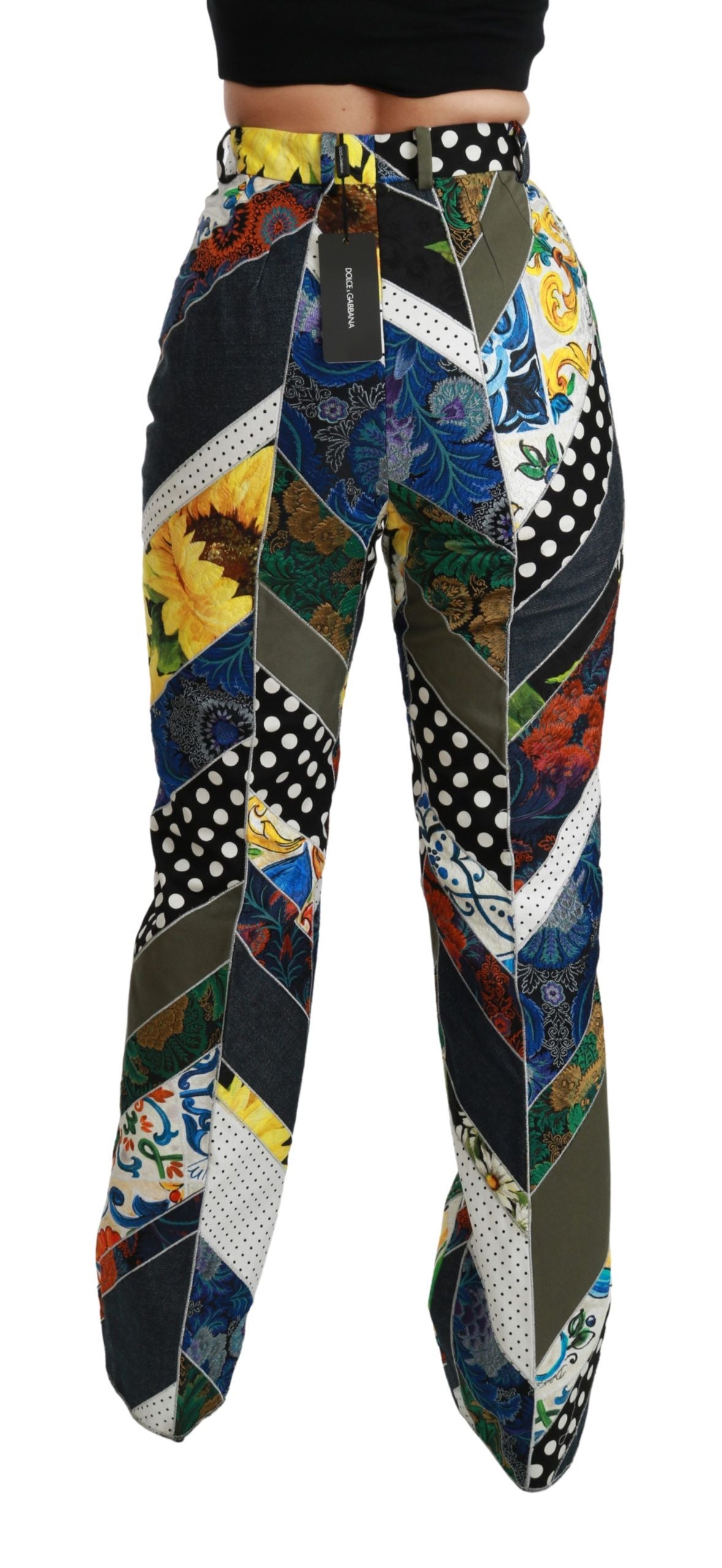 Dolce & Gabbana Multicolor Print High Waist Straight Pants | Regal Royce