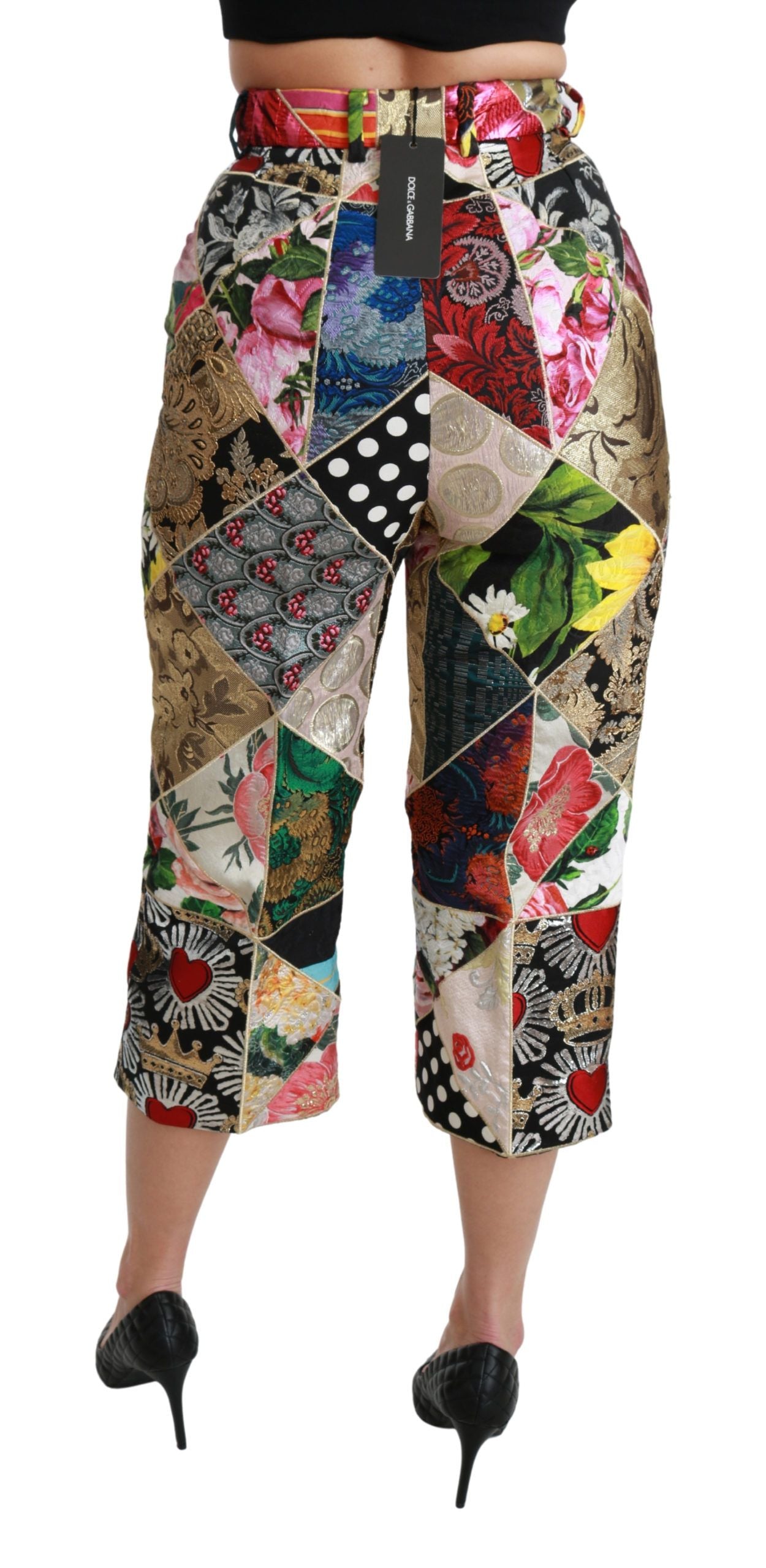Dolce & Gabbana Silk Multicolor Print High Waist Cropped Pants | Regal Royce