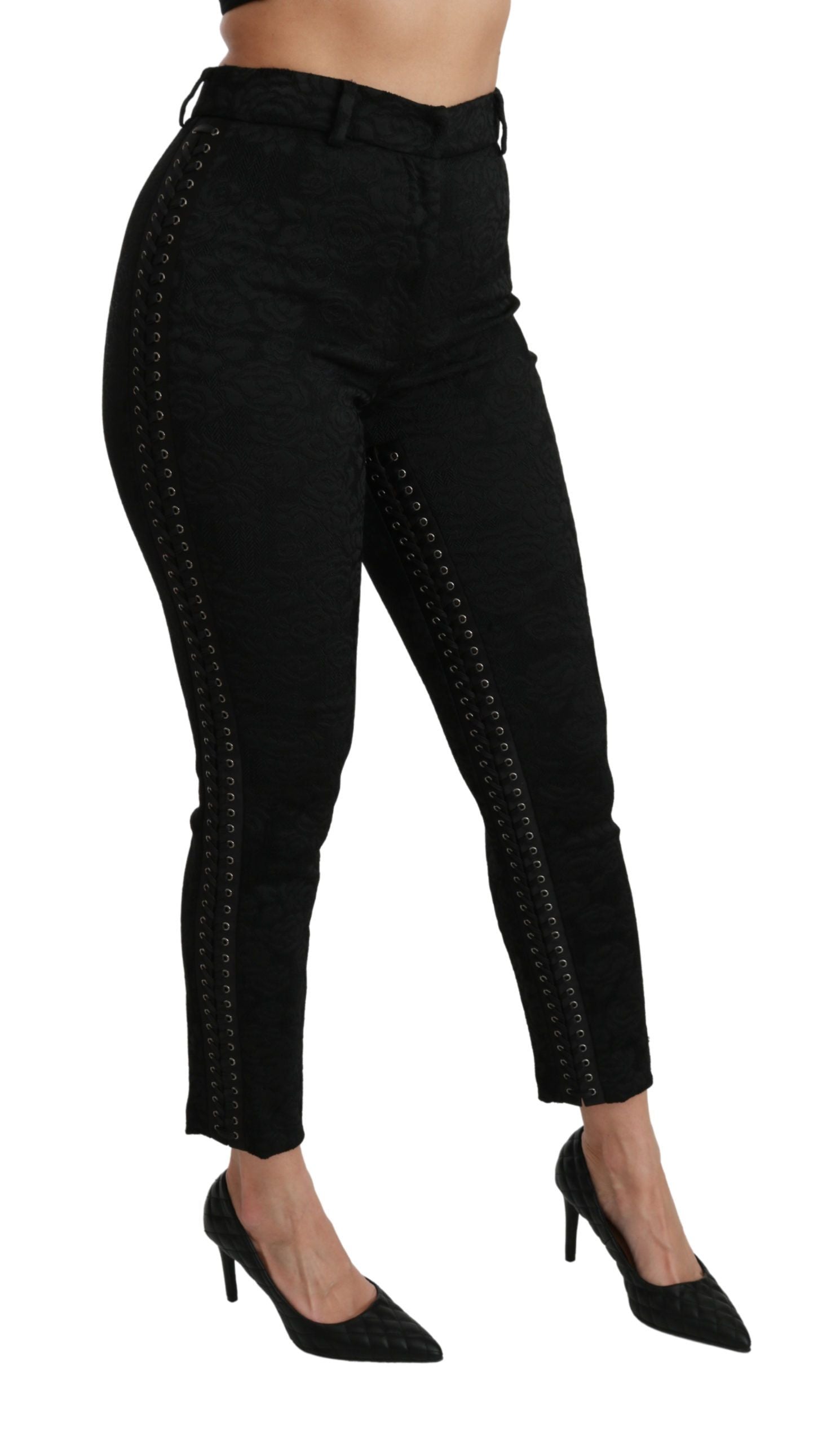 Dolce & Gabbana Black Brocade Skinny High Waist Pants | Regal Royce