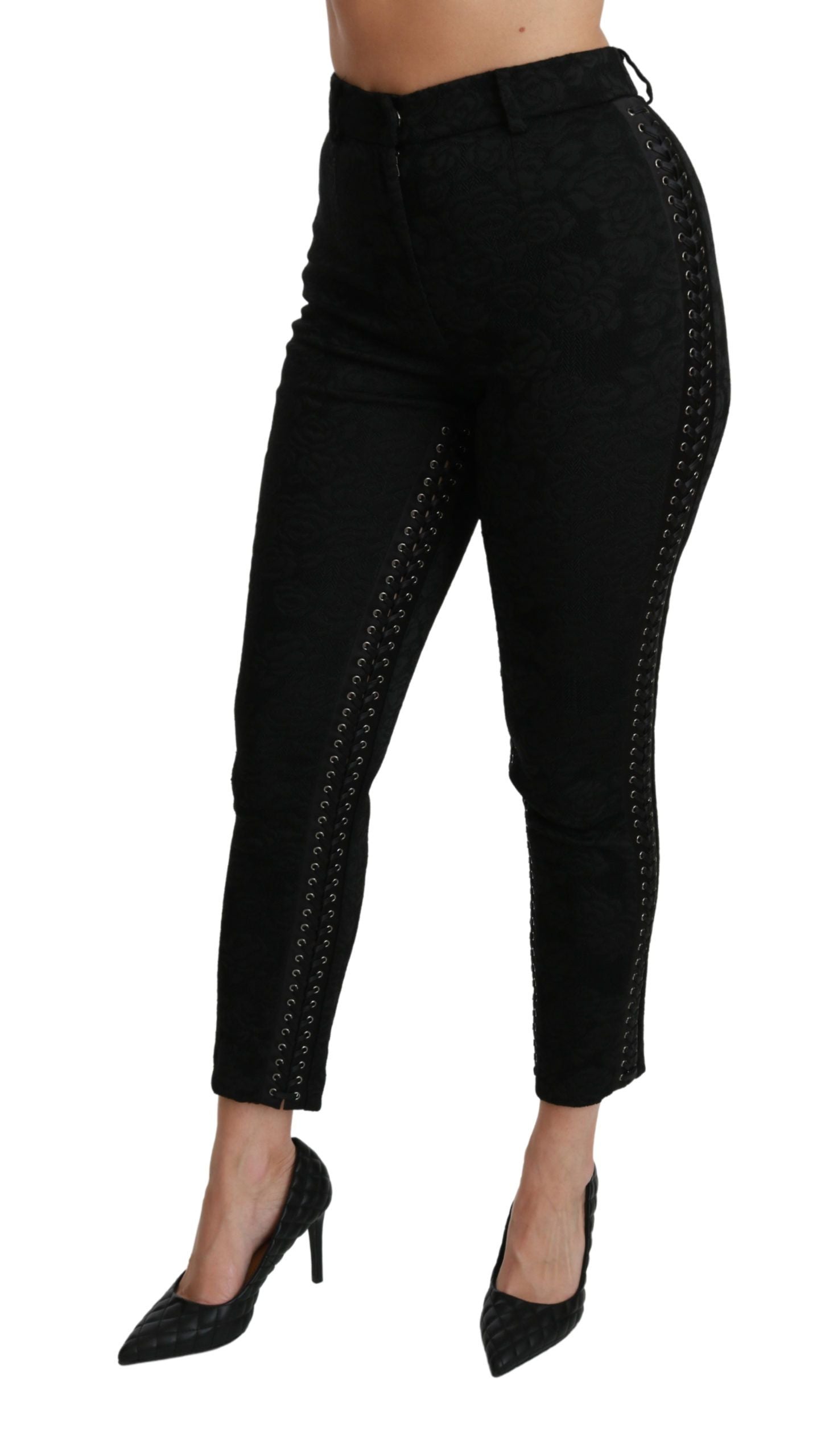 Dolce & Gabbana Black Brocade Skinny High Waist Pants | Regal Royce