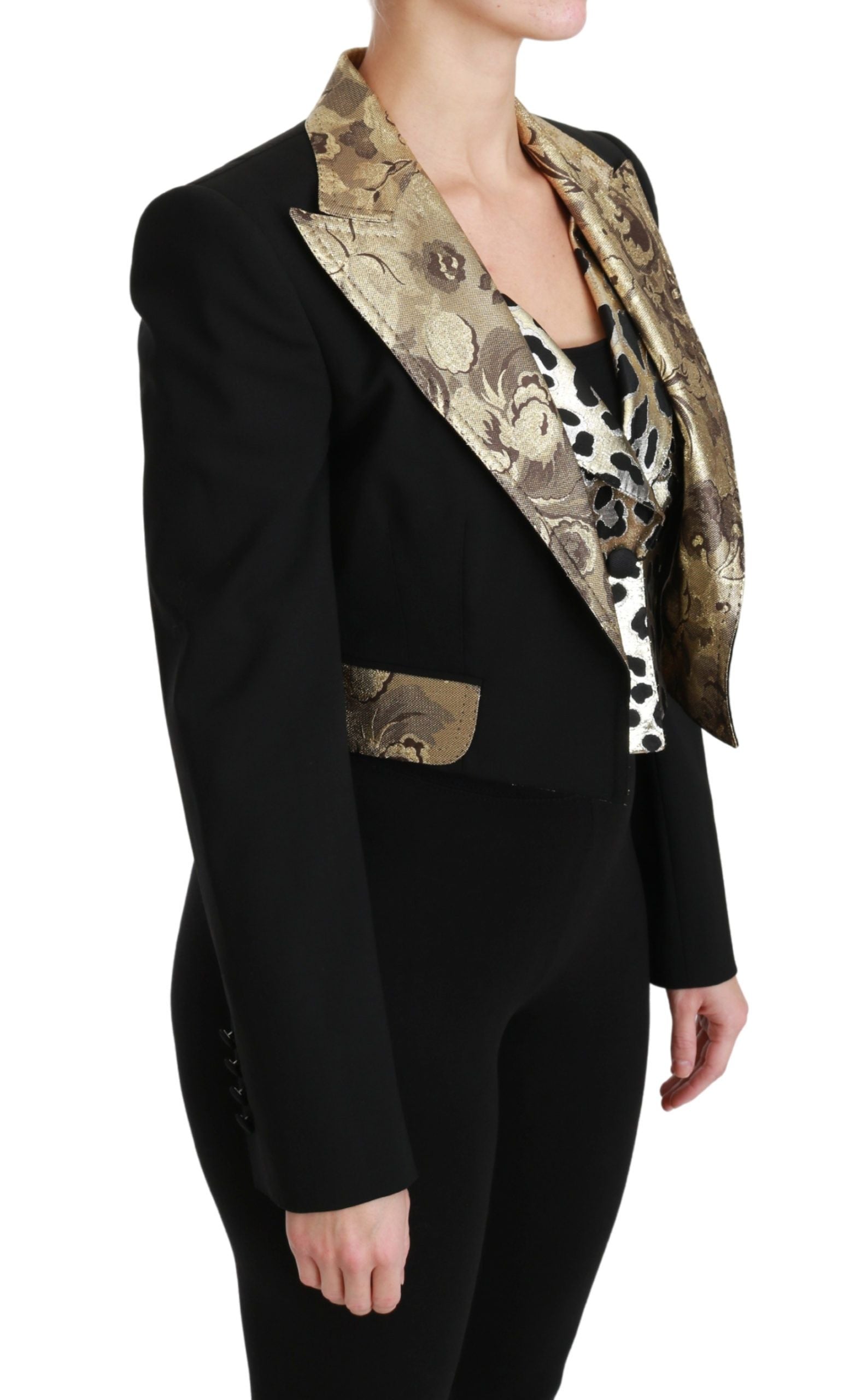 Dolce & Gabbana Black Jacquard Vest Blazer Coat Wool Jacket | Regal Royce