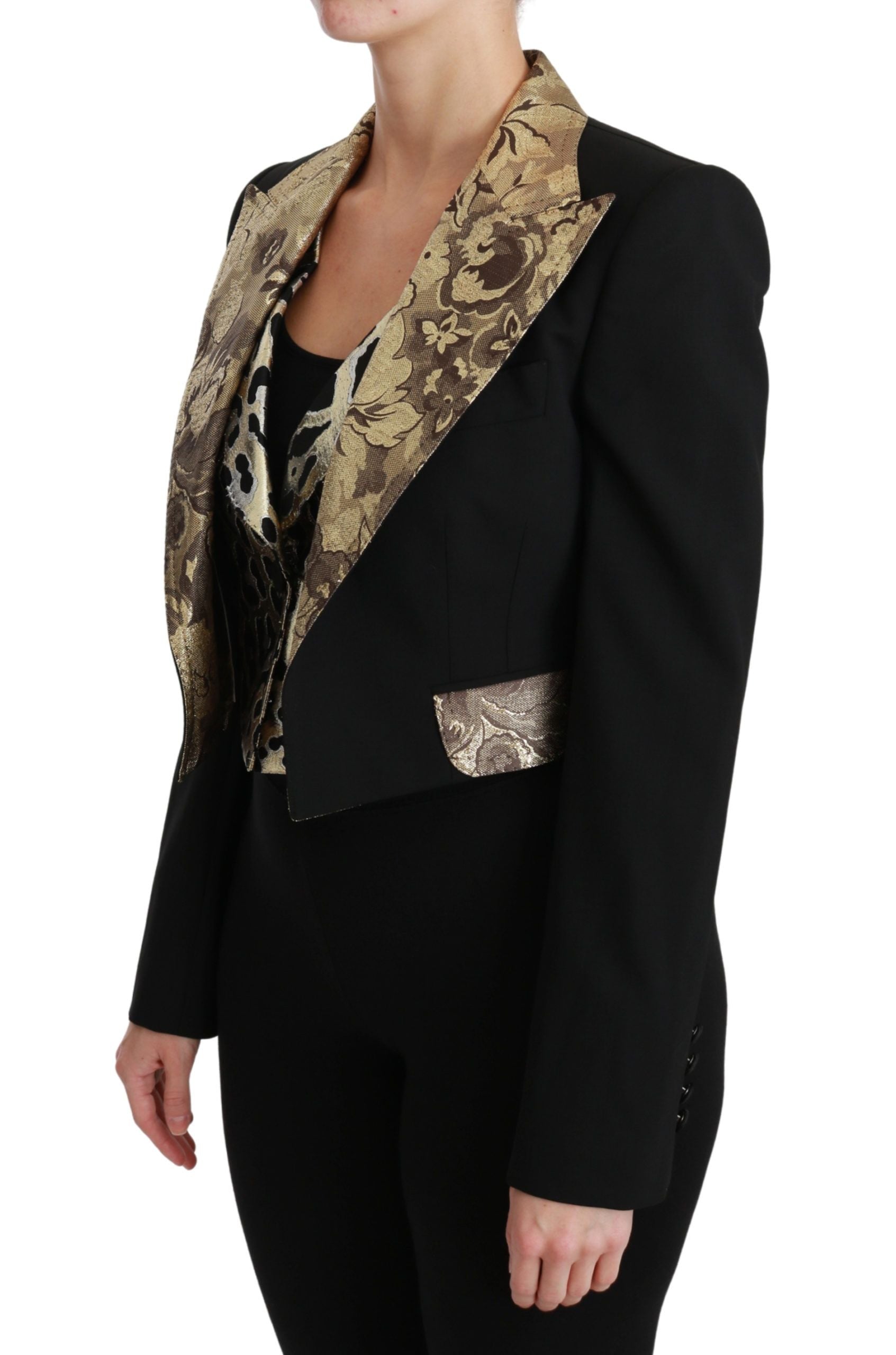 Dolce & Gabbana Black Jacquard Vest Blazer Coat Wool Jacket | Regal Royce