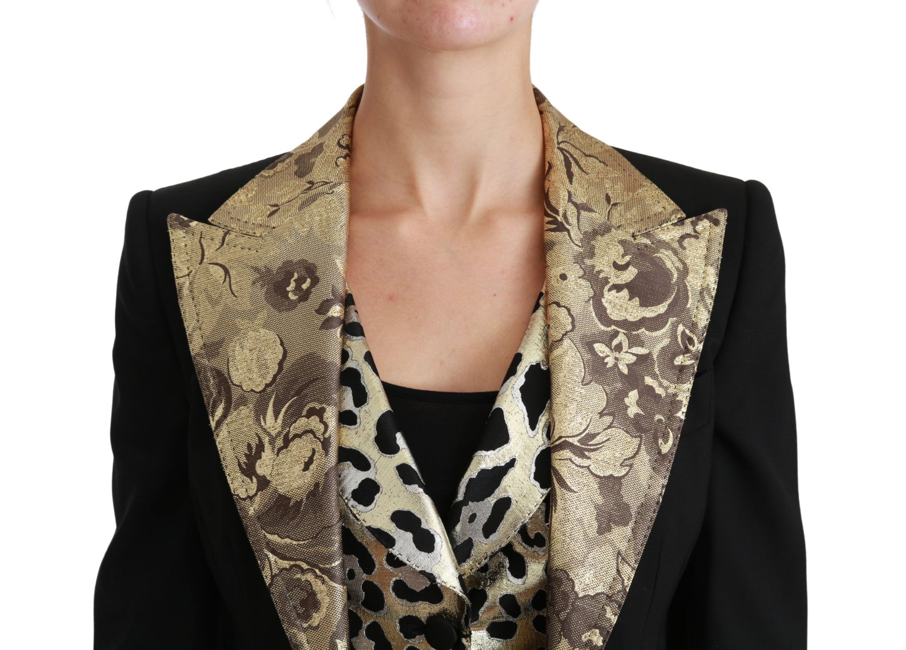 Dolce & Gabbana Black Jacquard Vest Blazer Coat Wool Jacket | Regal Royce