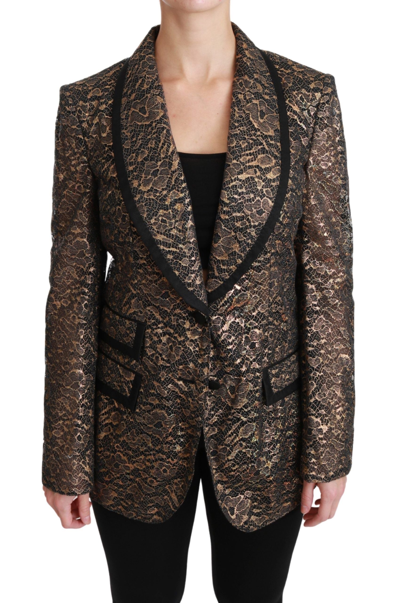 Dolce & Gabbana Gold Black Lace Blazer Coat Floral Jacket | Regal Royce
