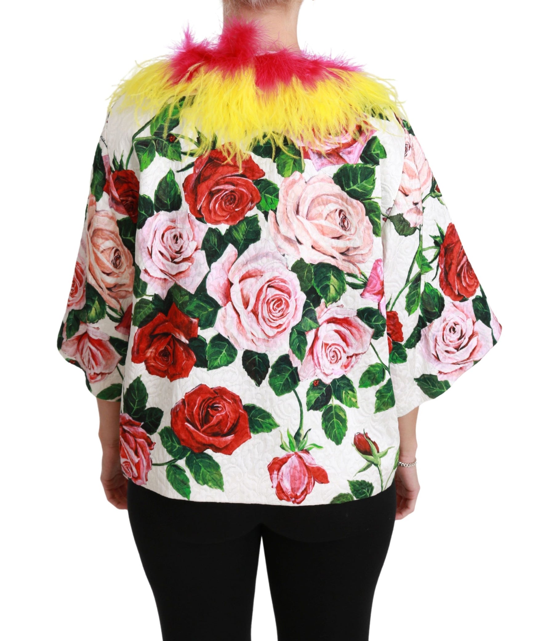 Dolce & Gabbana White Floral Coat Capte Fur Roses Jacket | Regal Royce