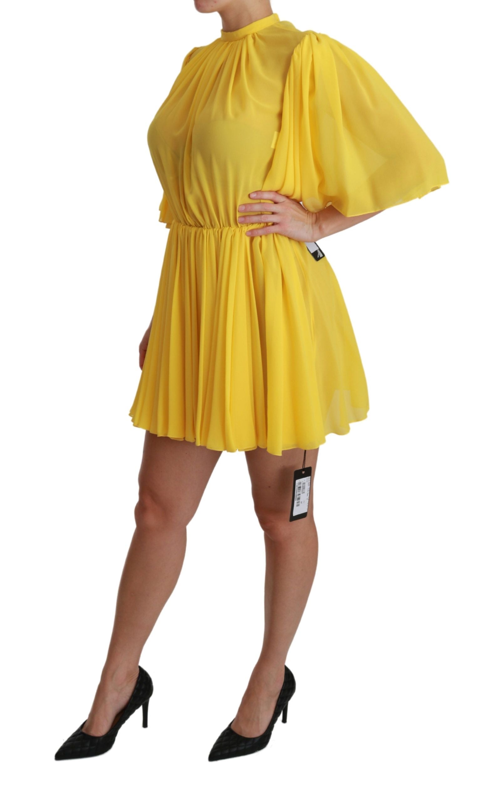 Dolce & Gabbana Yellow Pleated A-line Mini 100% Silk Dress | Regal Royce