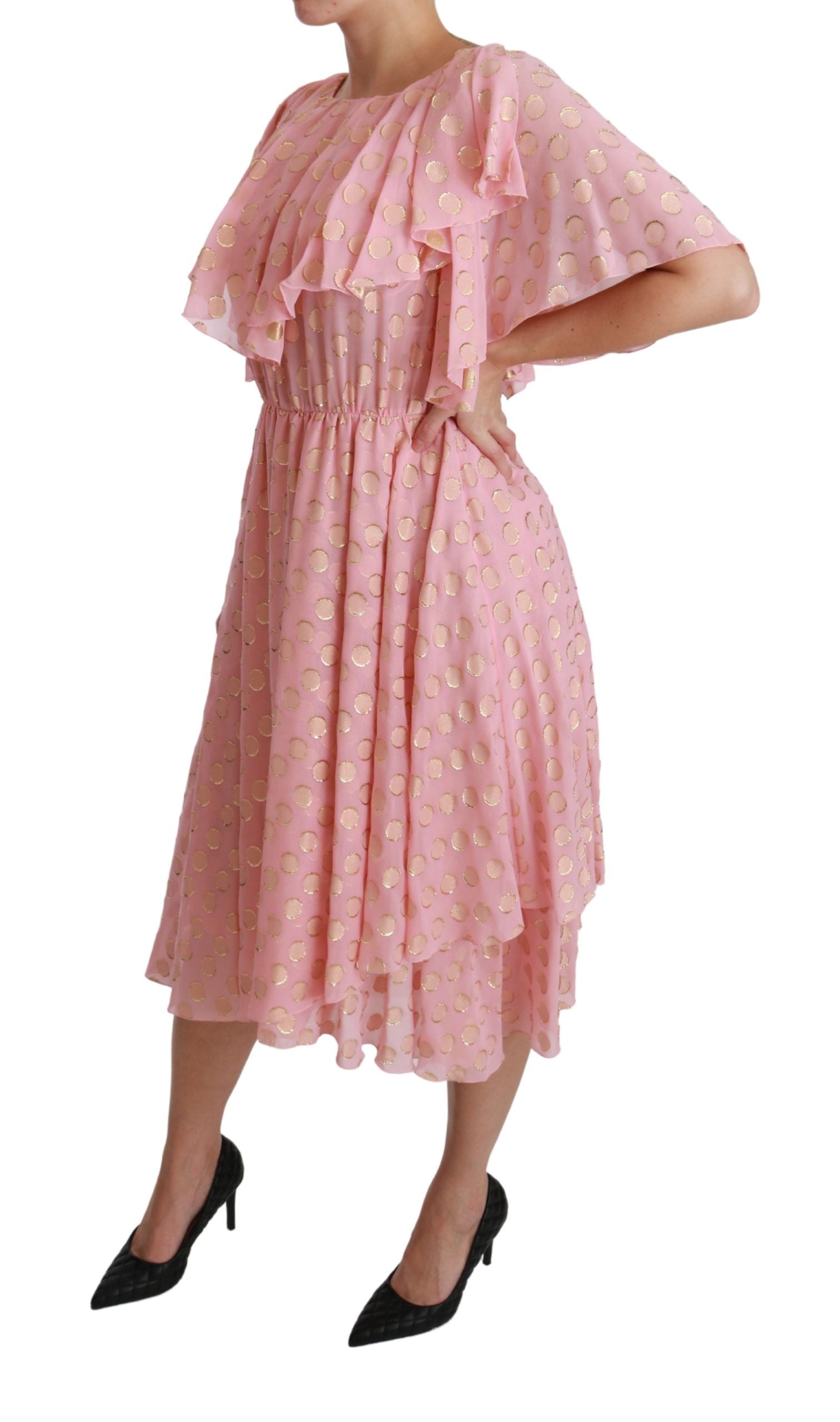 Dolce & Gabbana Silk Pink Polka Dots Pleated A-line Midi Dress | Regal Royce