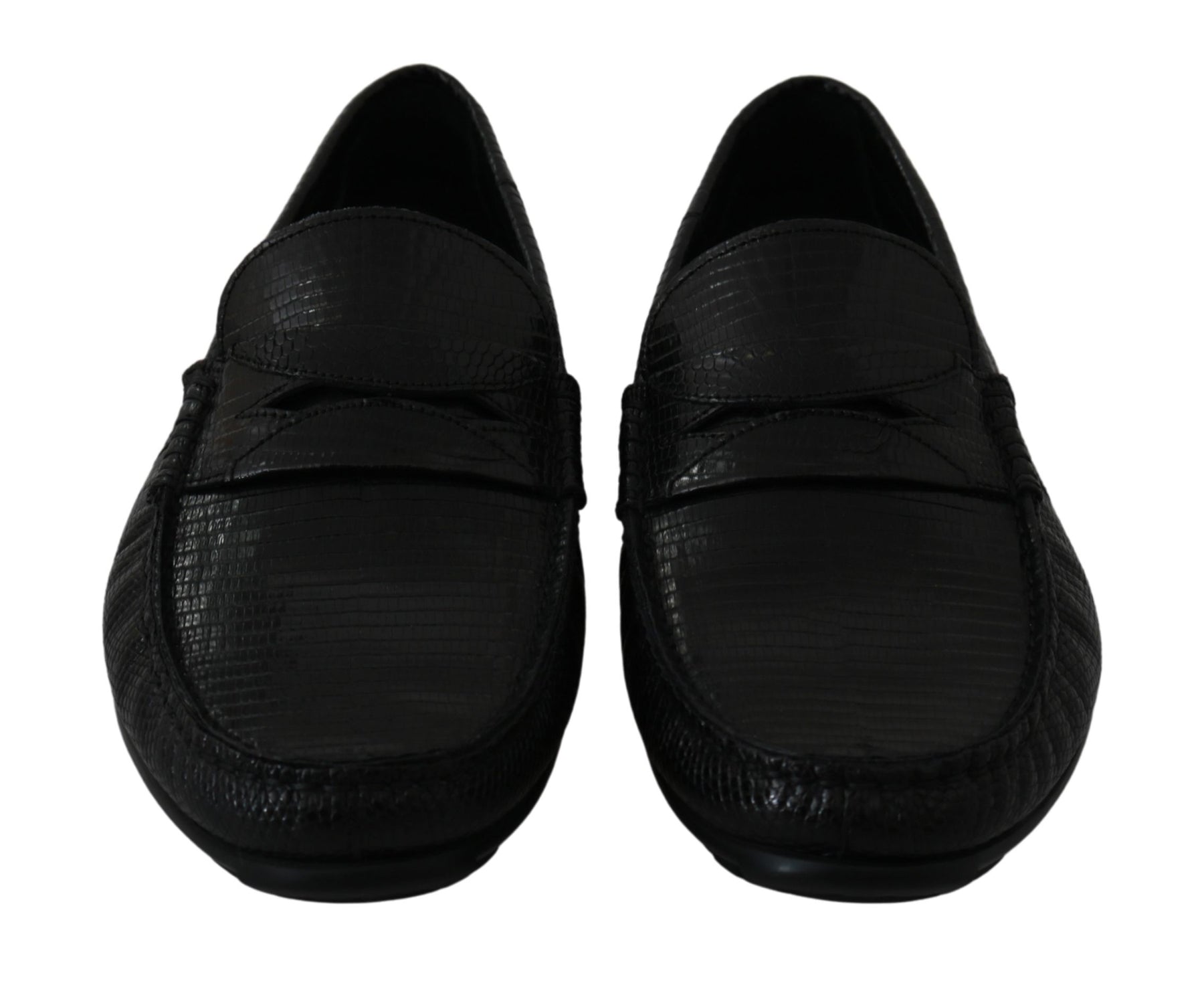 Dolce & Gabbana Black Lizard Leather Flat Loafers Shoes | Regal Royce