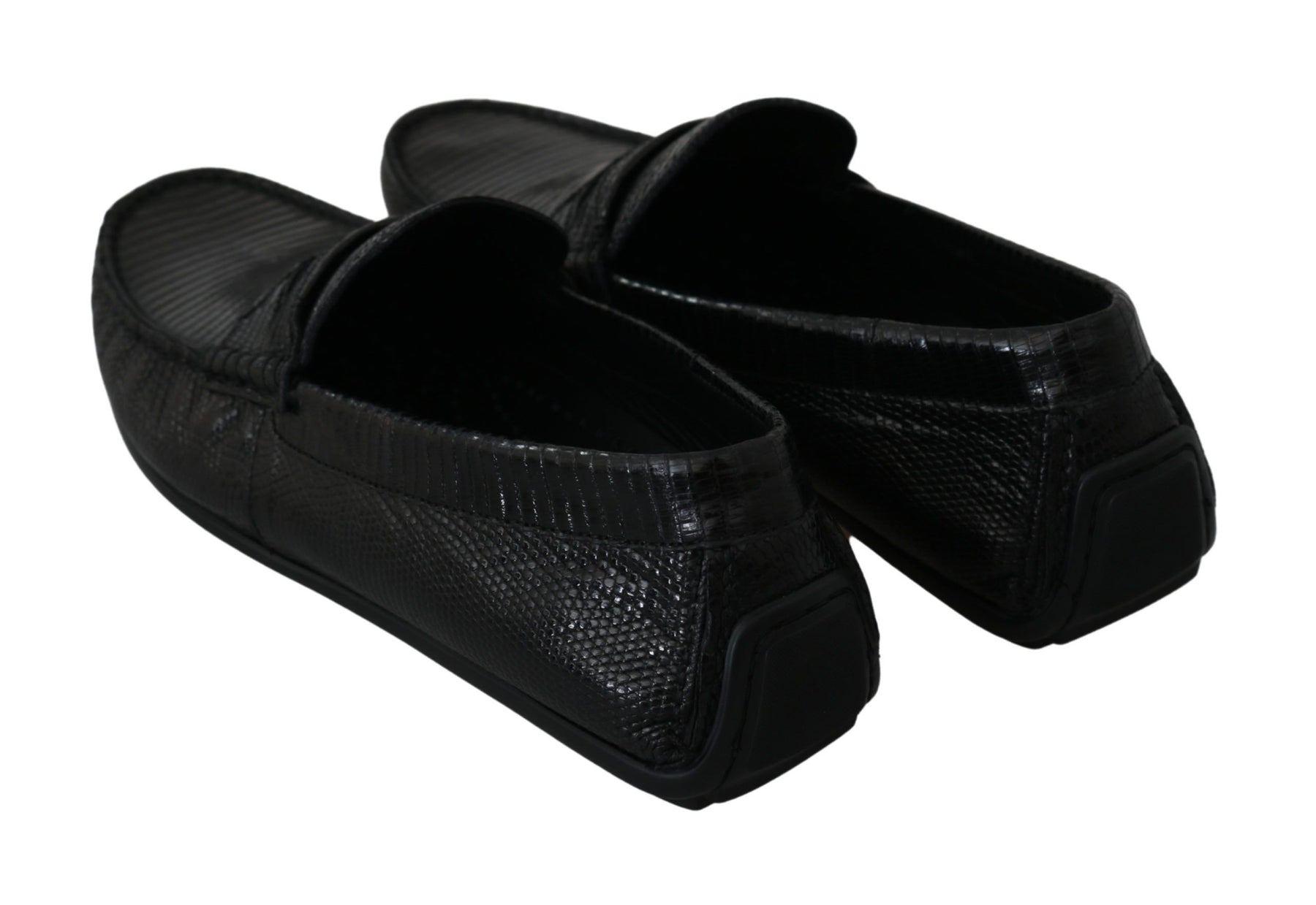 Dolce & Gabbana Black Lizard Leather Flat Loafers Shoes | Regal Royce