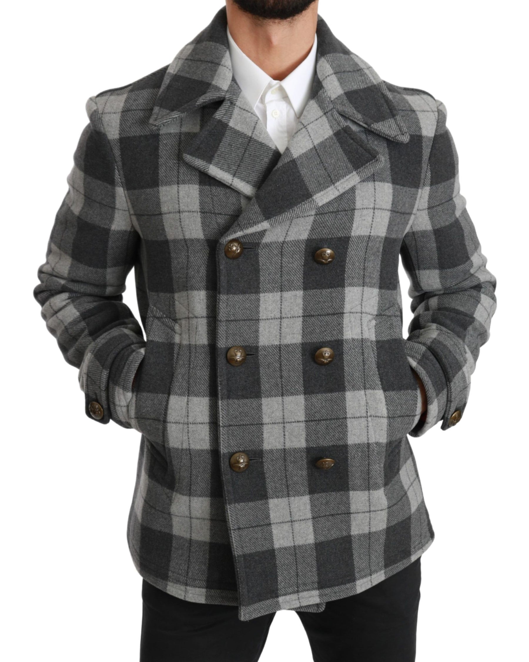 Dolce & Gabbana Gray Check Wool Cashmere Coat Jacket | Regal Royce