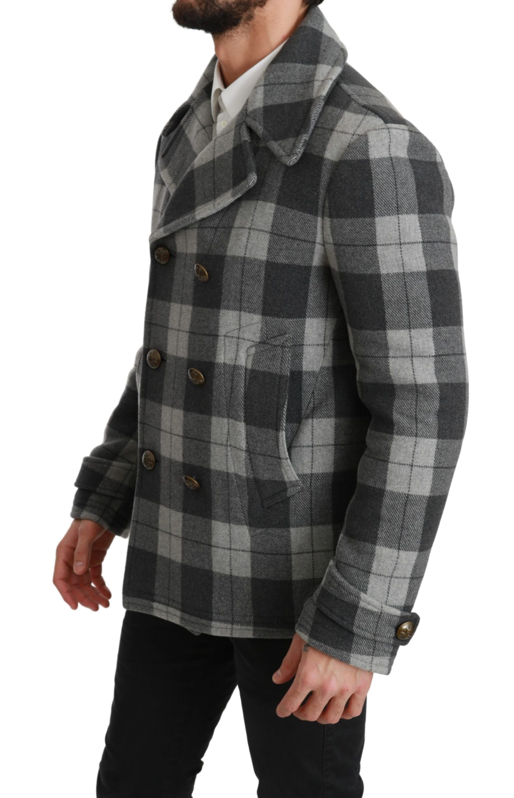 Dolce & Gabbana Gray Check Wool Cashmere Coat Jacket | Regal Royce