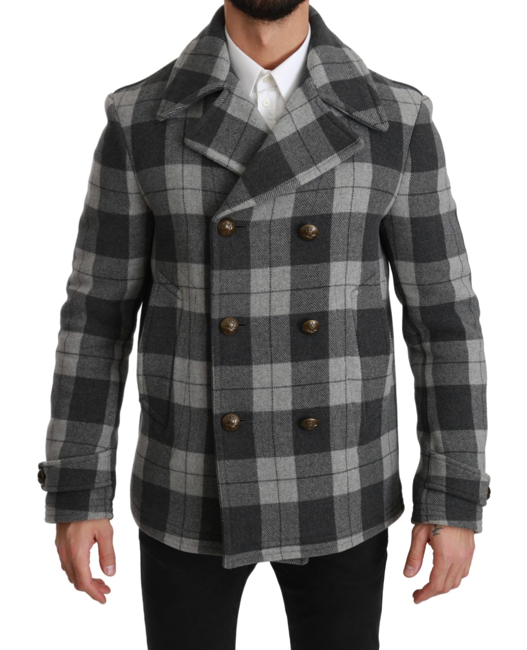 Dolce & Gabbana Gray Check Wool Cashmere Coat Jacket | Regal Royce