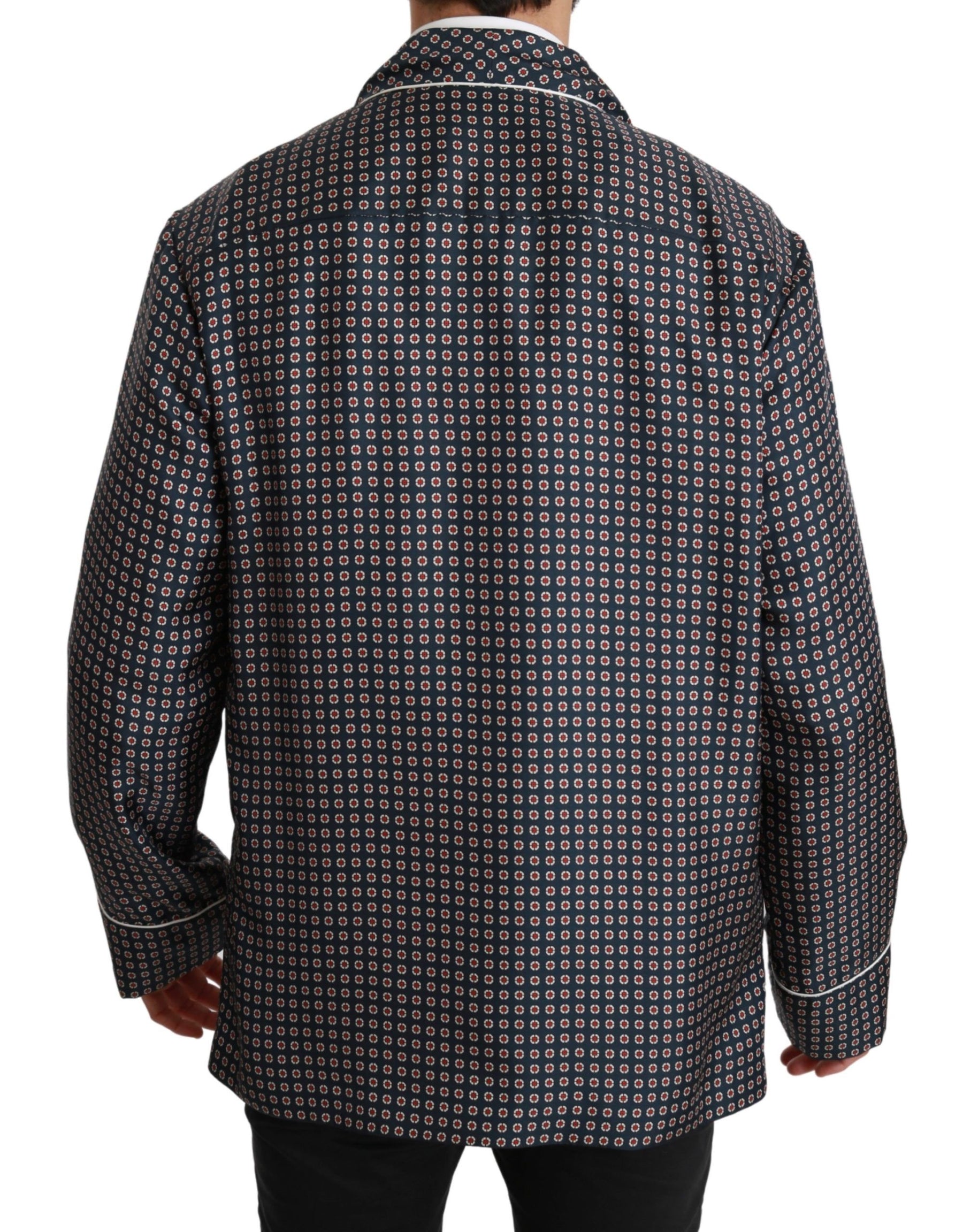 Dolce & Gabbana Navy Blue Patterned Double Breasted Coat Jacket | Regal Royce