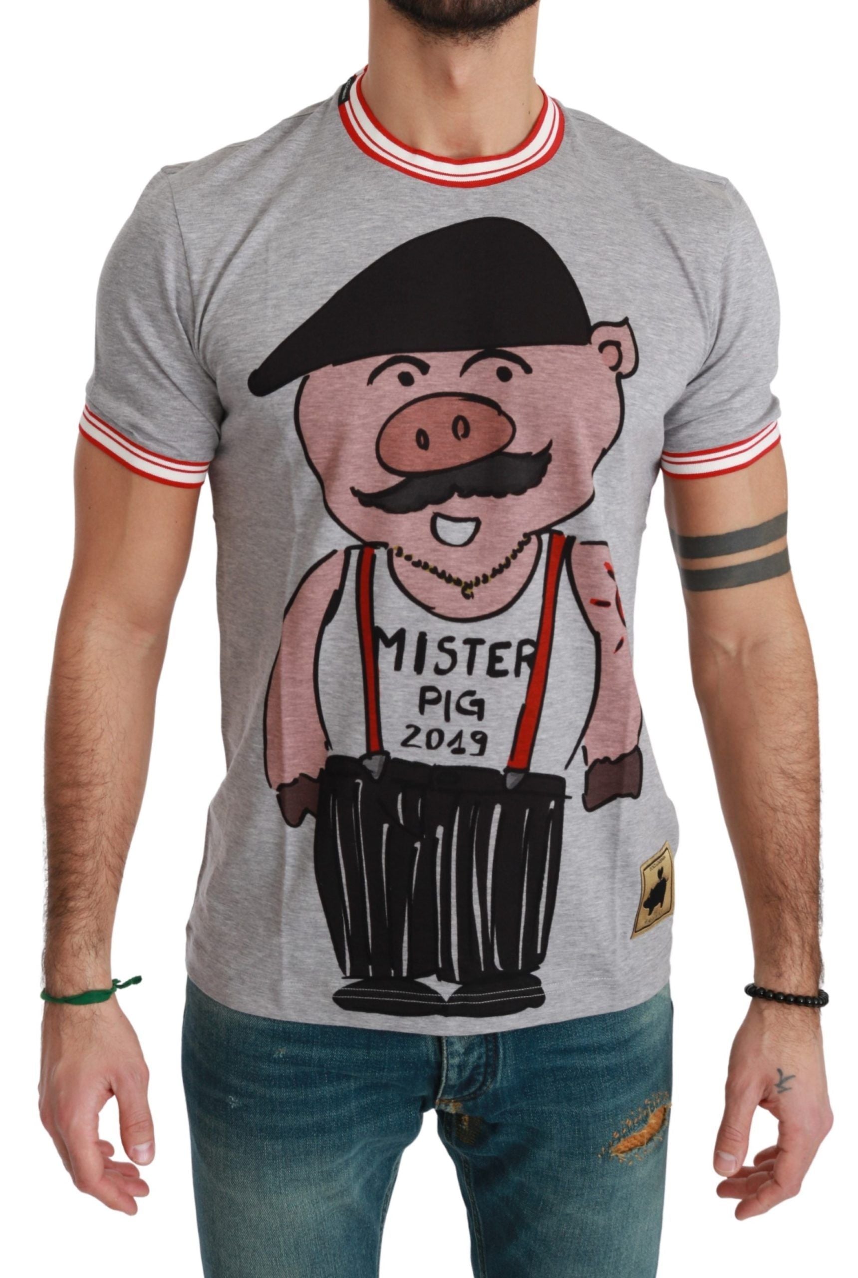 Dolce & Gabbana Gray Cotton Top 2019 Year of the Pig T-shirt | Regal Royce