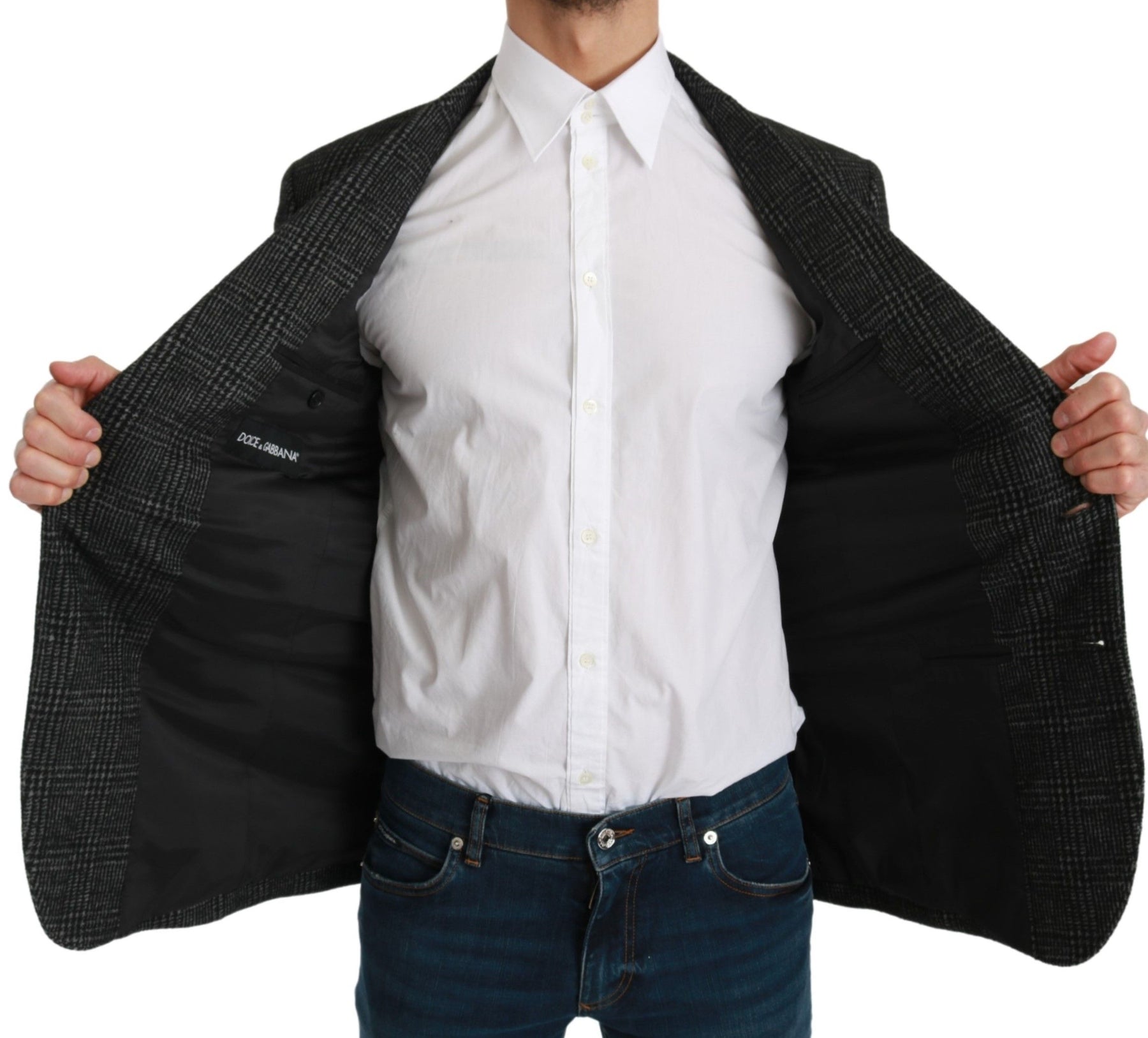 Dolce & Gabbana Gray Plaid Check Slim Fit Jacket Blazer | Regal Royce