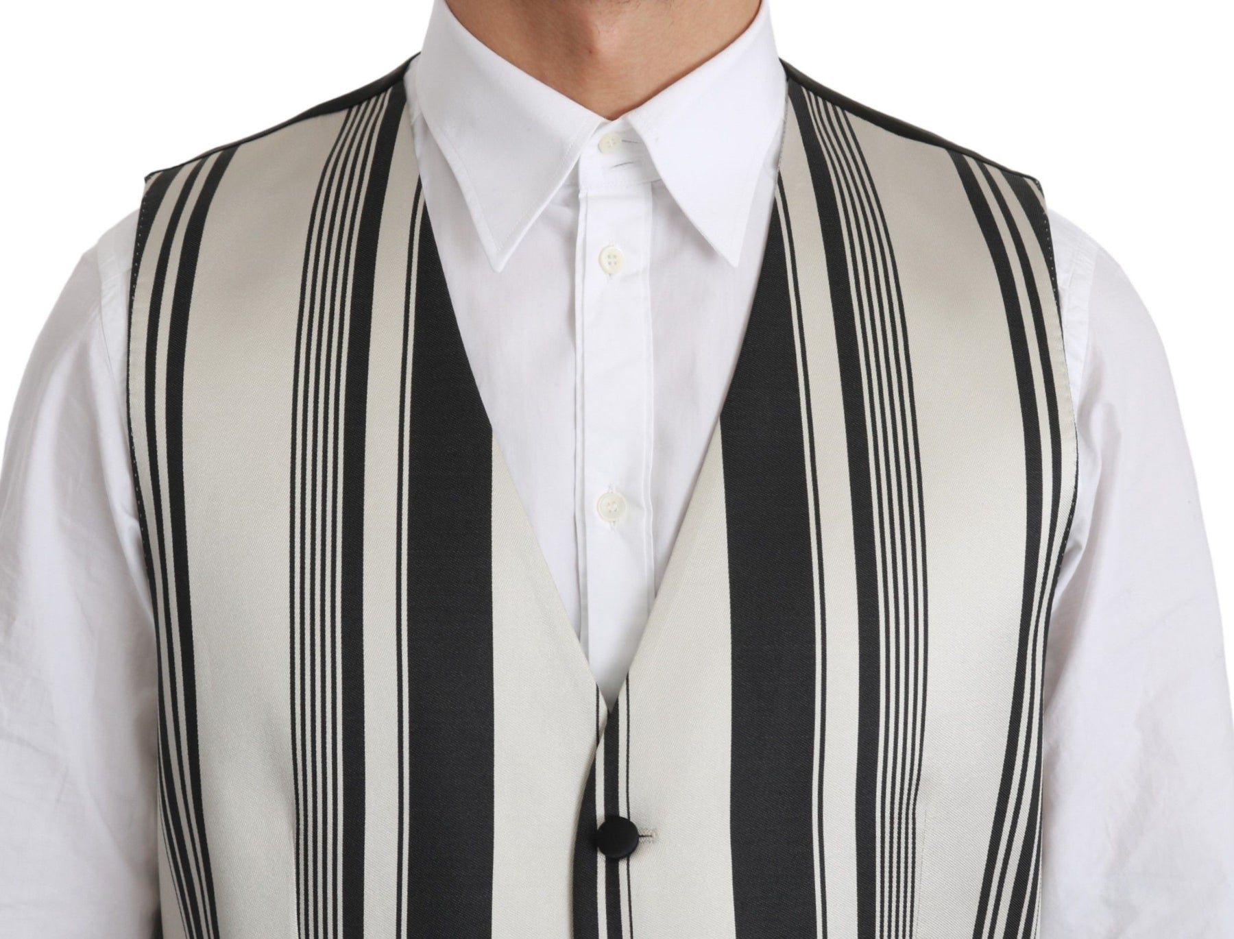 Dolce & Gabbana White Black Stripes Waistcoat Formal Vest | Regal Royce