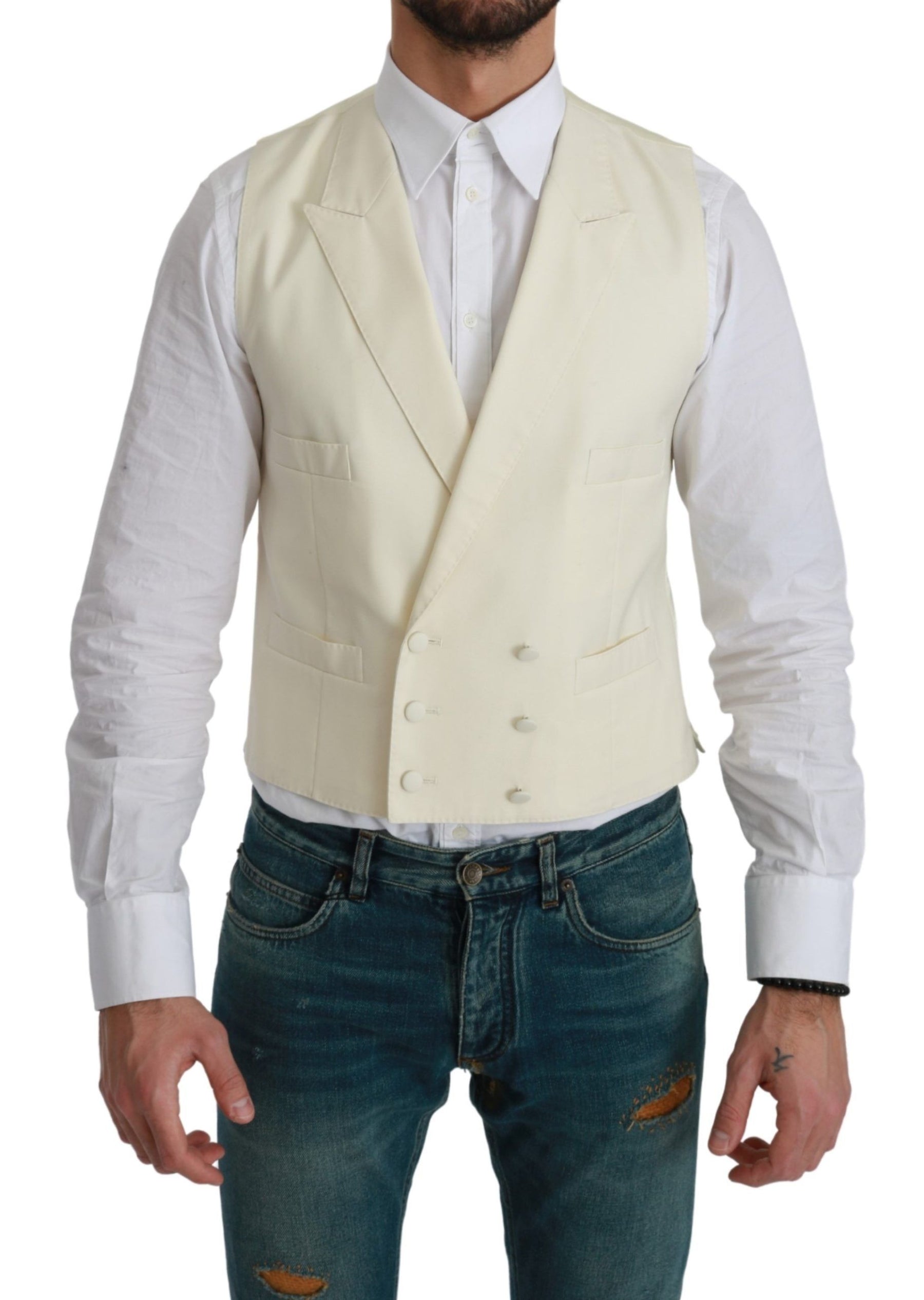 Dolce & Gabbana White Waistcoat Formal Wool  Vest | Regal Royce
