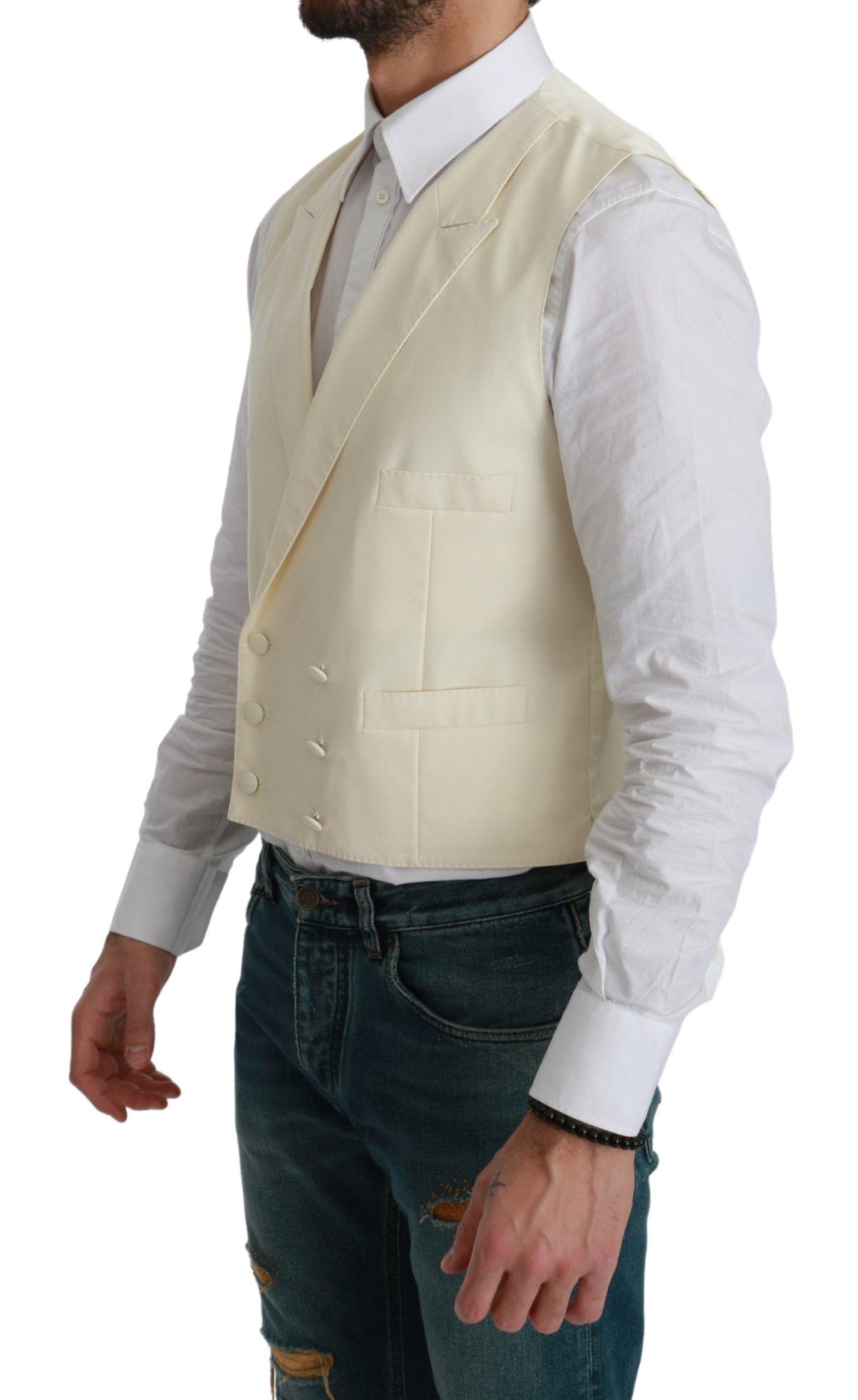 Dolce & Gabbana White Waistcoat Formal Wool  Vest | Regal Royce