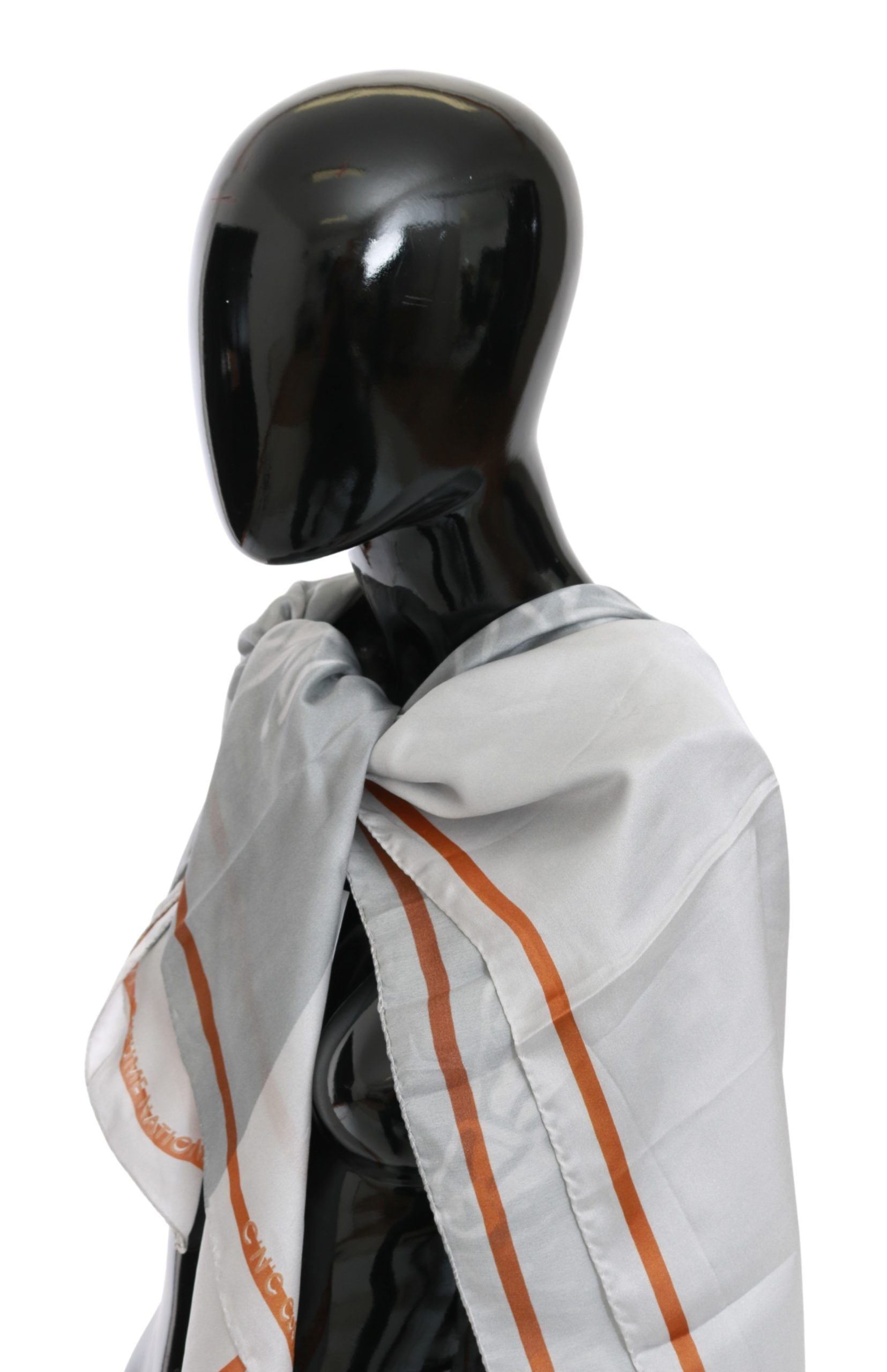 Costume National Gray Red Silk Shawl Foulard Wrap Scarf | Regal Royce