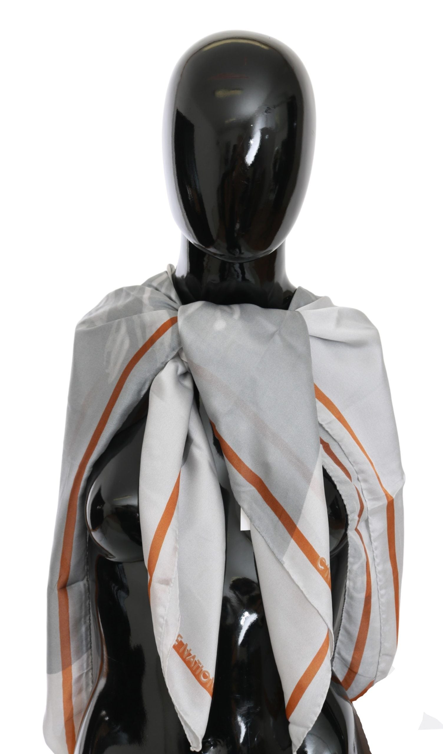 Costume National Gray Red Silk Shawl Foulard Wrap Scarf | Regal Royce