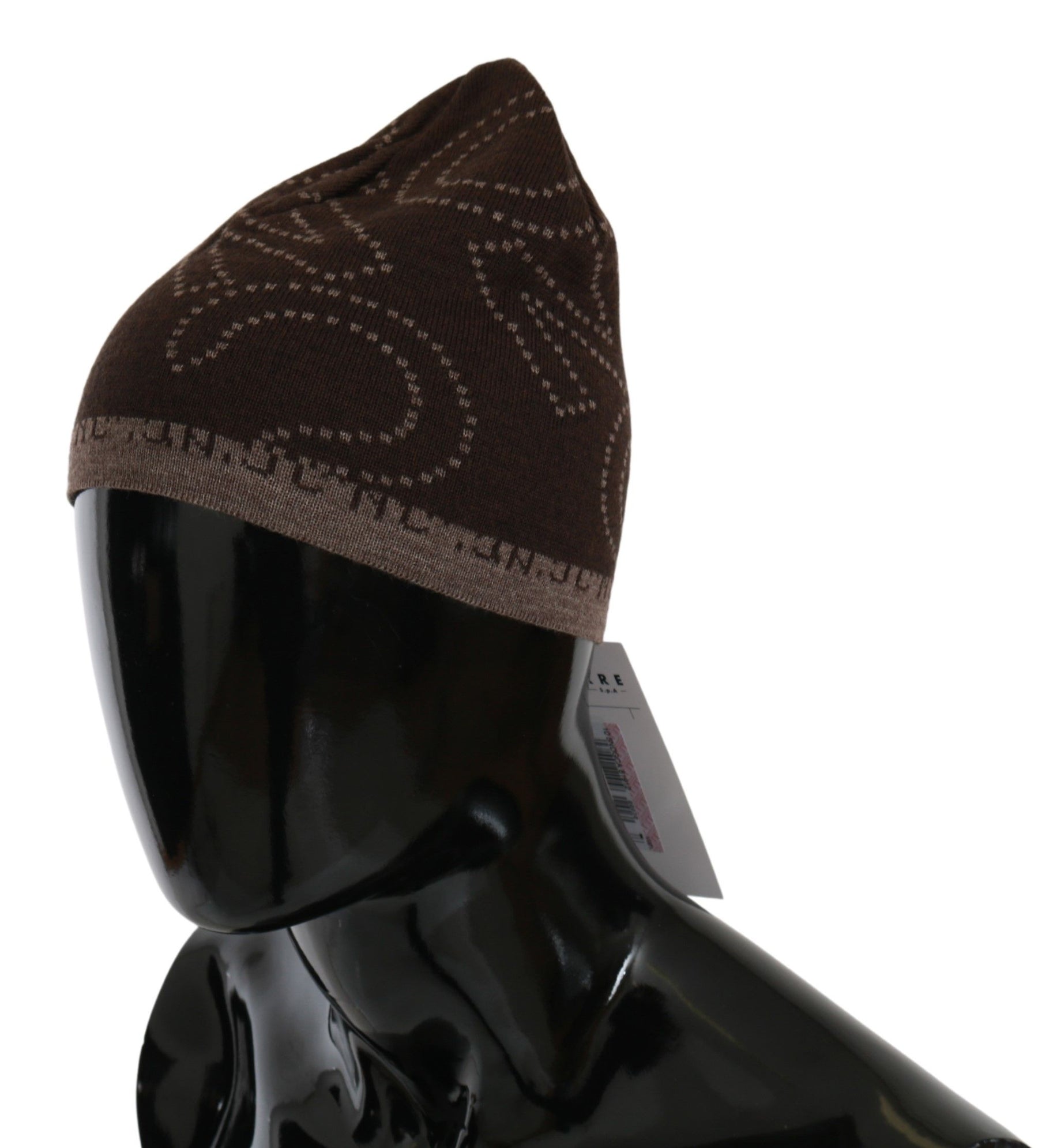 Costume National Beanie Brown Wool Blend Branded Hat | Regal Royce