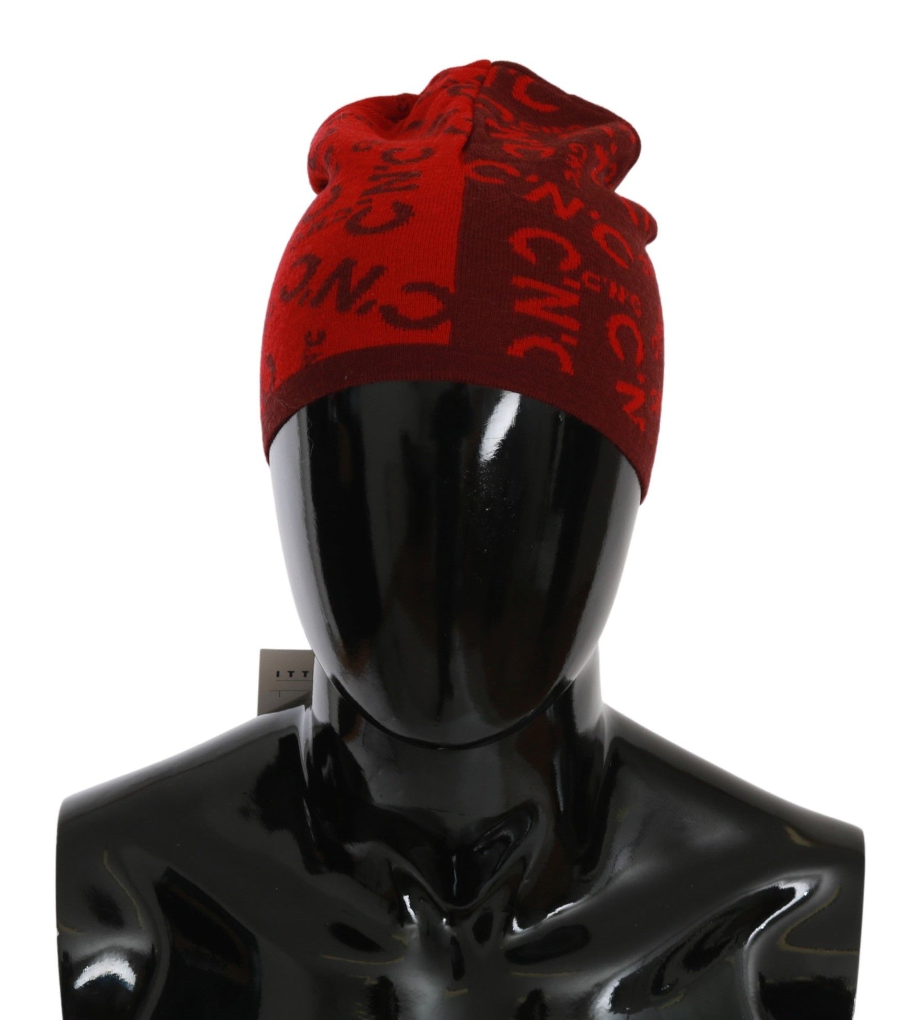 Costume National Red Wool Blend Branded Beanie Hat | Regal Royce