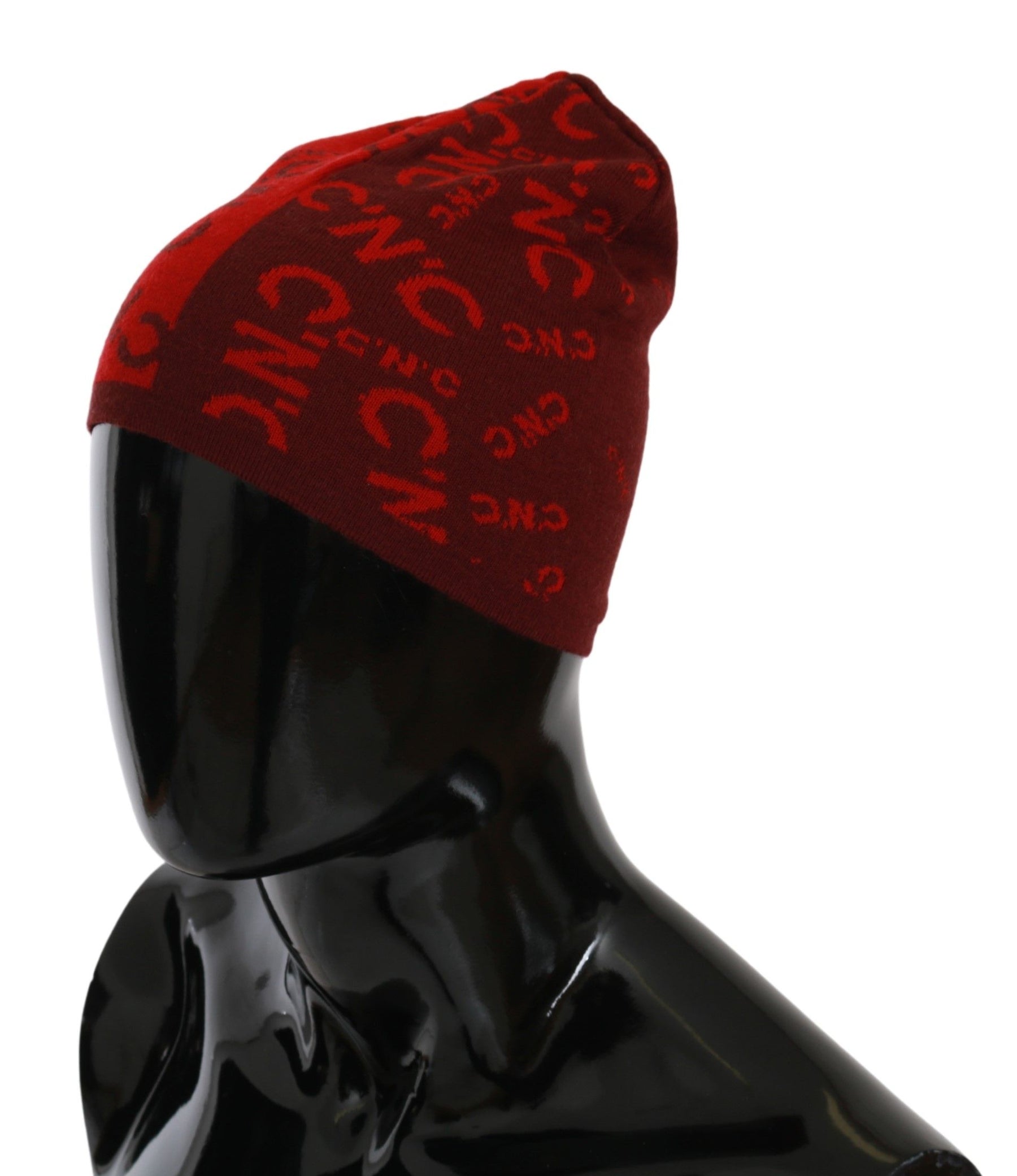 Costume National Red Wool Blend Branded Beanie Hat | Regal Royce