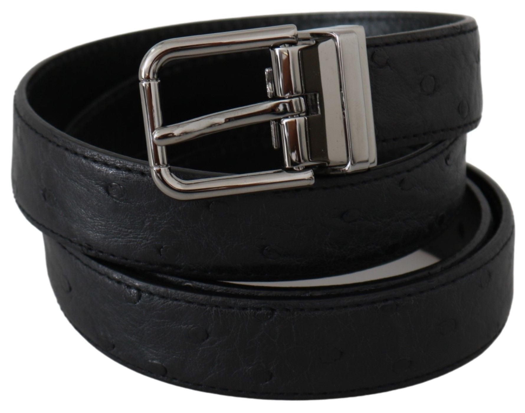 Dolce & Gabbana Black Exotic Skin Pattern Silver Buckle Belt | Regal Royce