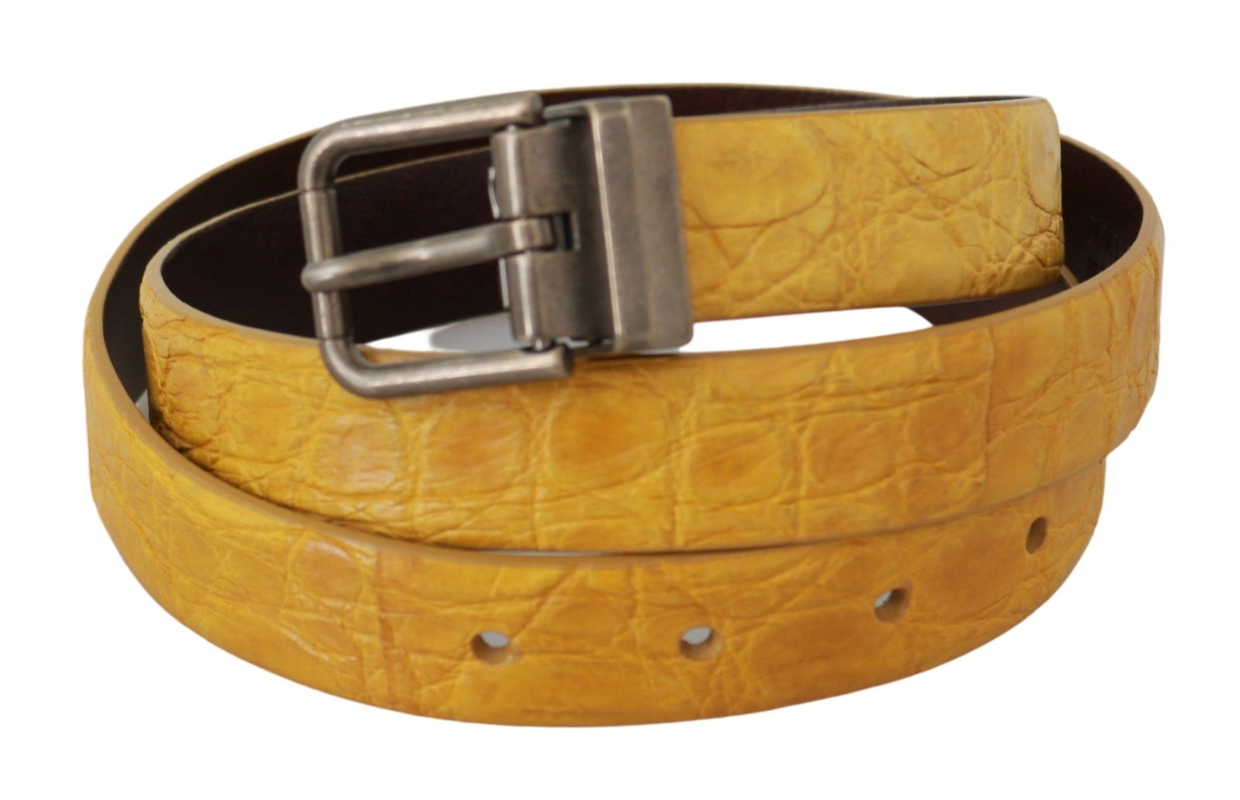 Dolce & Gabbana Yellow Exotic Skin Leather Grey Buckle Belt | Regal Royce