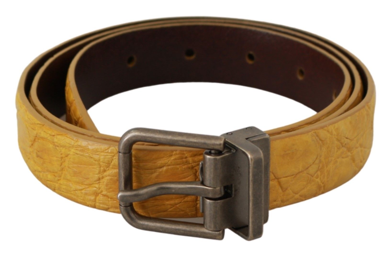 Dolce & Gabbana Yellow Exotic Skin Leather Grey Buckle Belt | Regal Royce